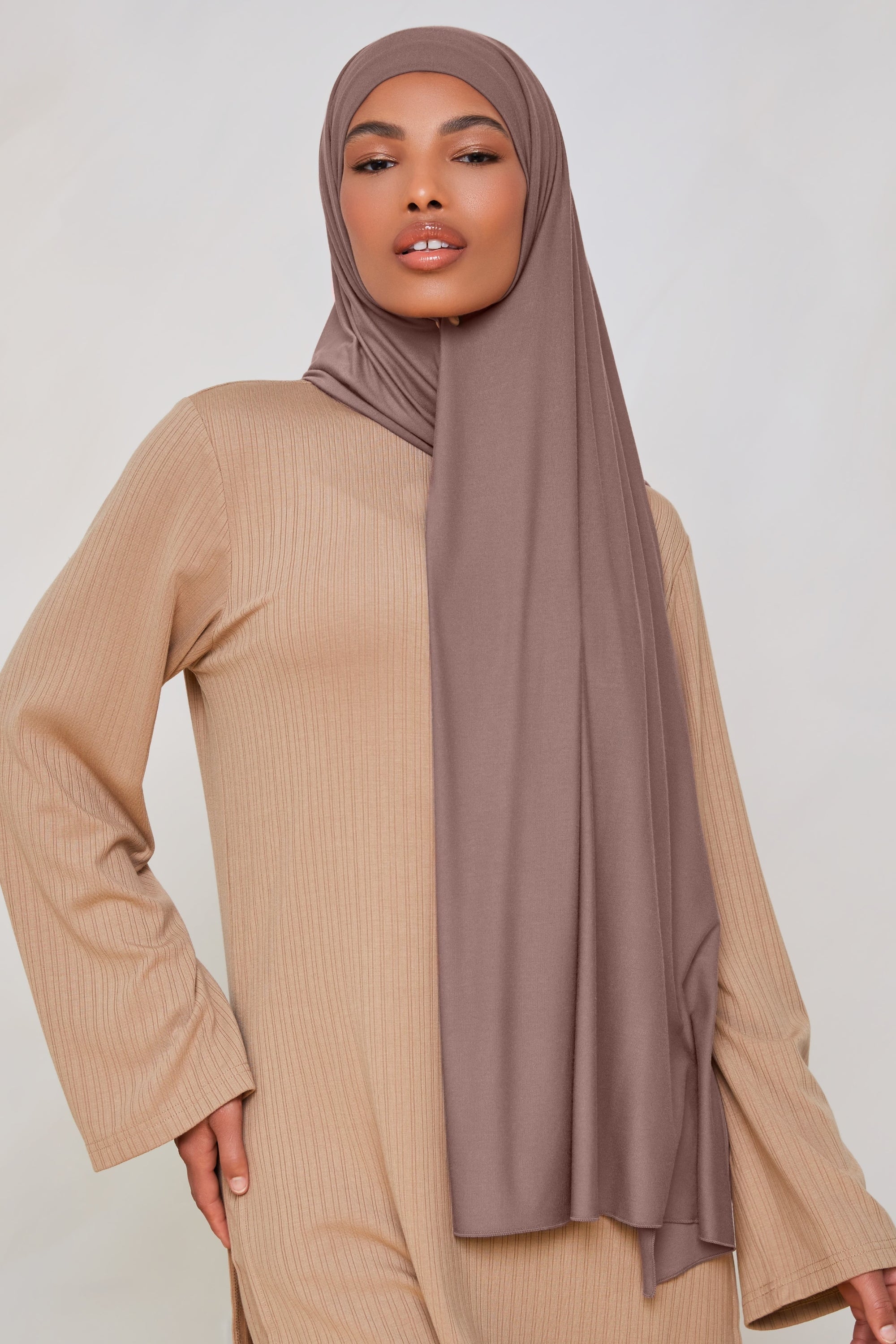 Bamboo Jersey Hijab - Deep Taupe Veiled