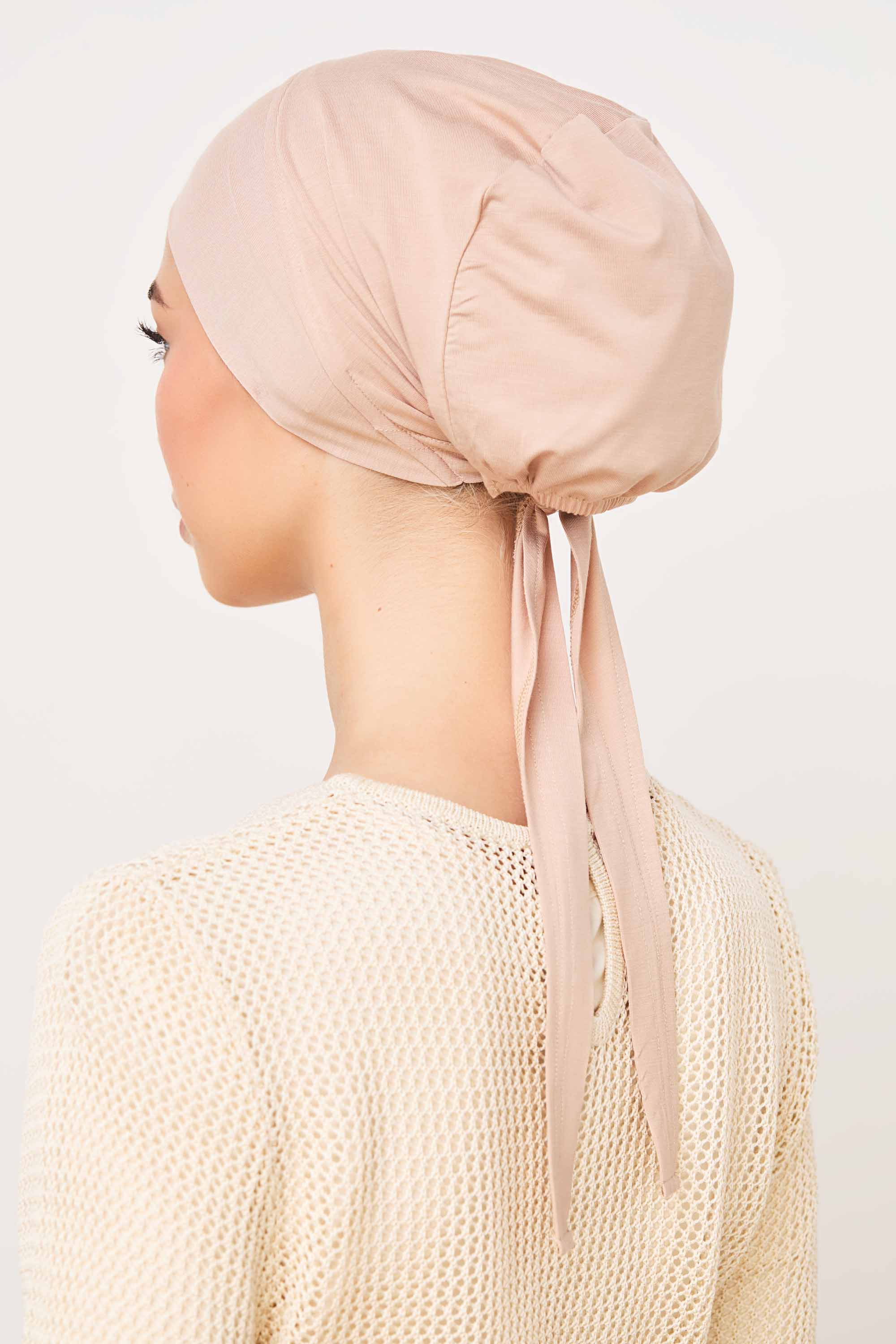 Bamboo Jersey Silk Lined Tie Back Undercap - Light Taupe Veiled