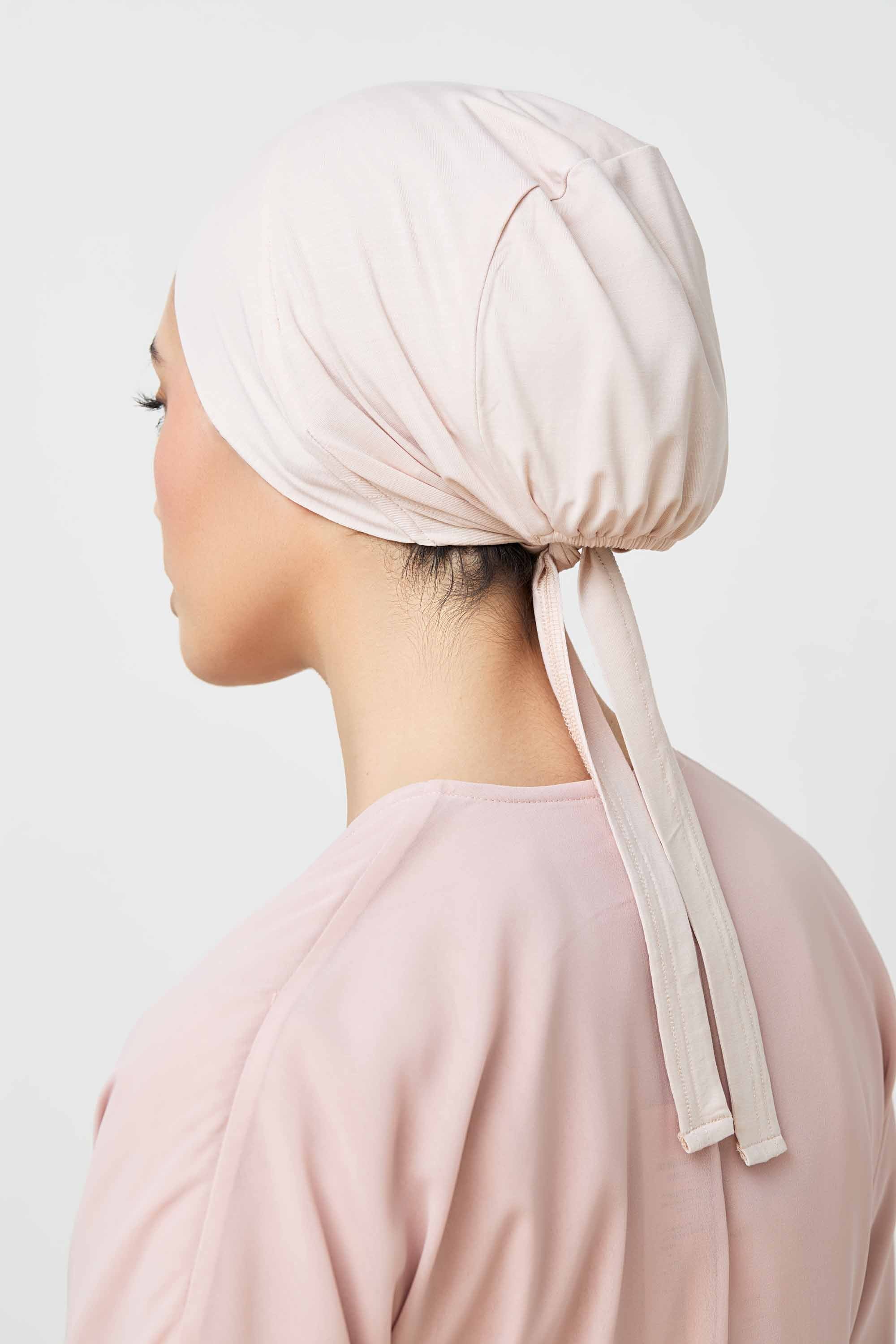 Bamboo Jersey Silk Lined Tie Back Undercap - Mink Veiled