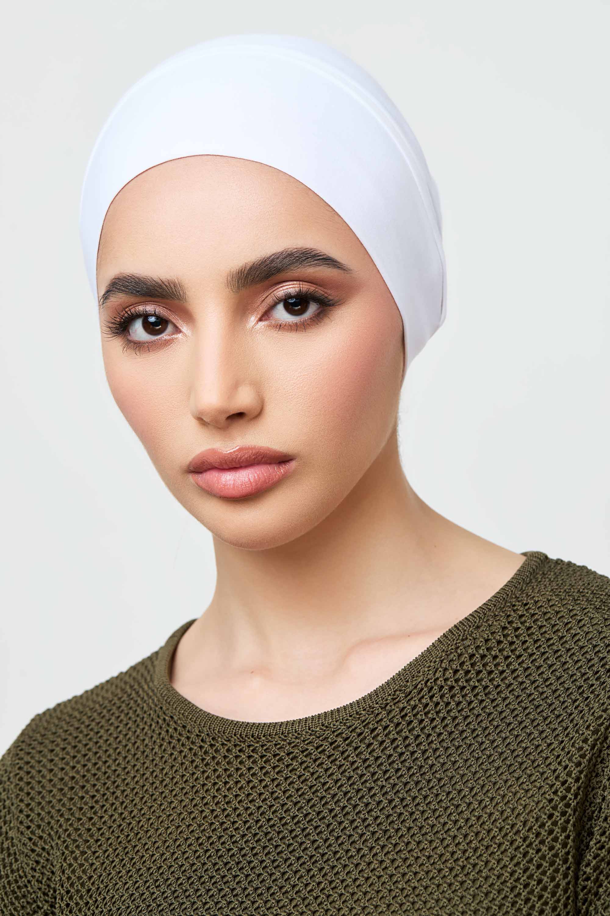 Bamboo Jersey Silk Lined Tie Back Undercap - White Veiled