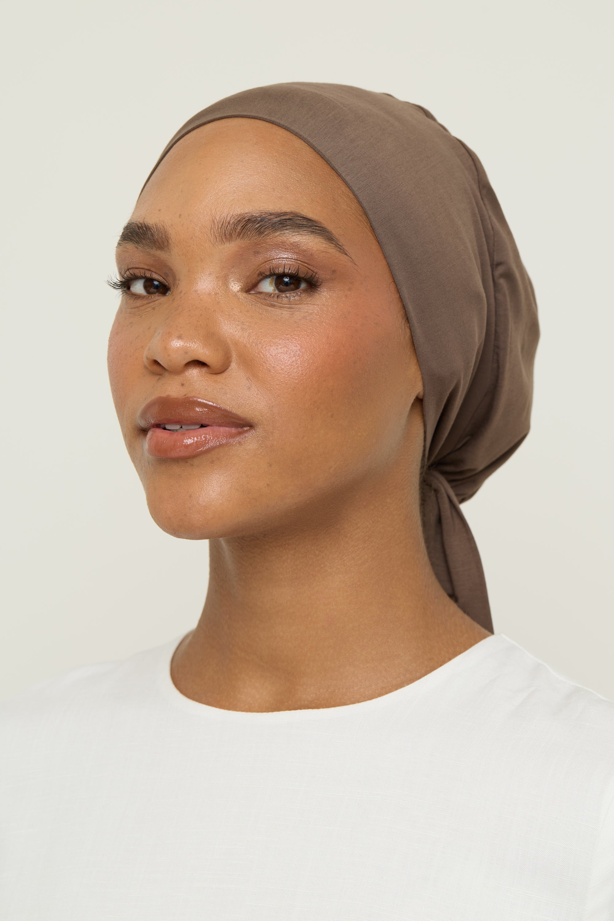 Bamboo Jersey Tie Back Undercap - Coffee Quartz Undercap Veiled