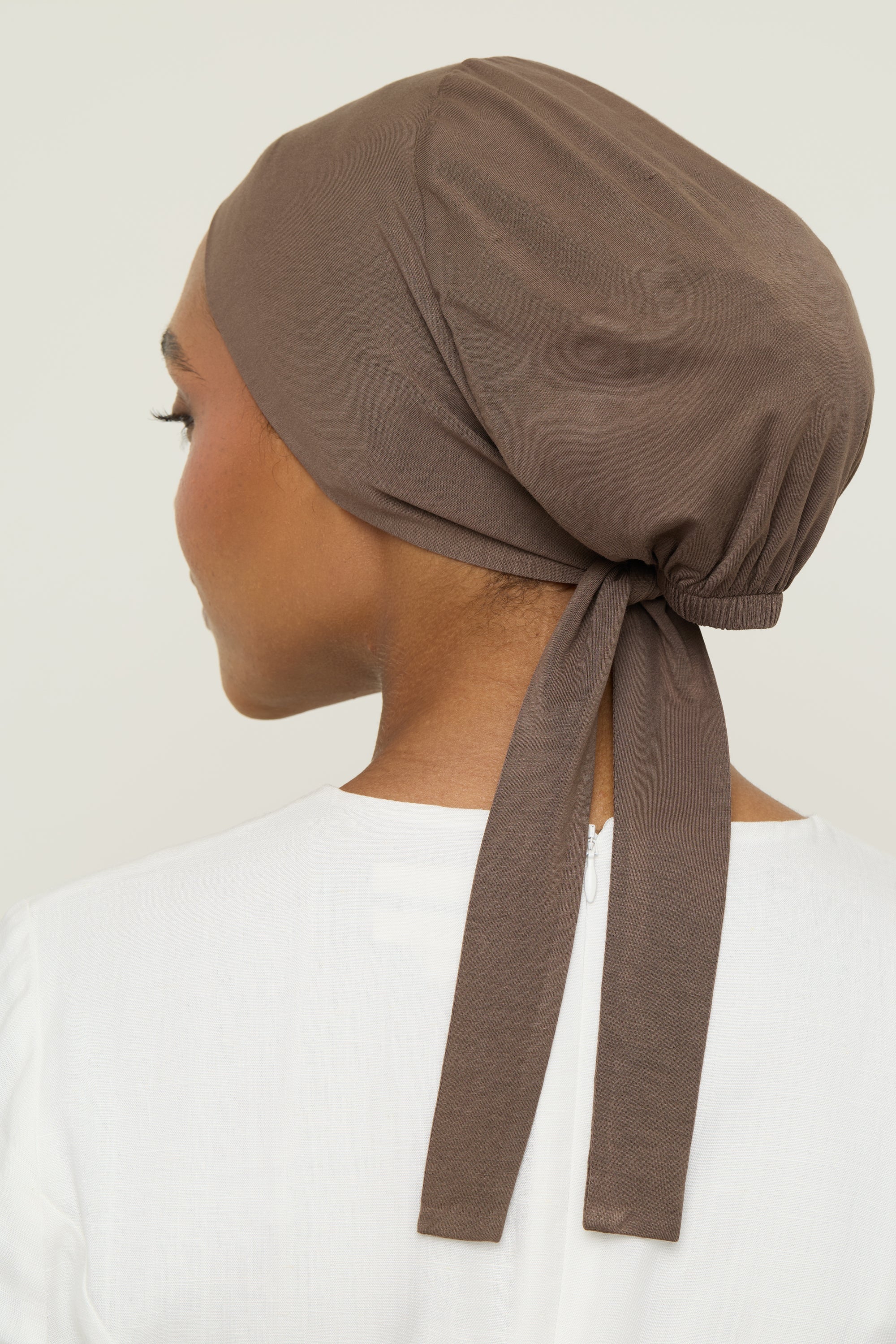 Bamboo Jersey Tie Back Undercap - Coffee Quartz Undercap Veiled
