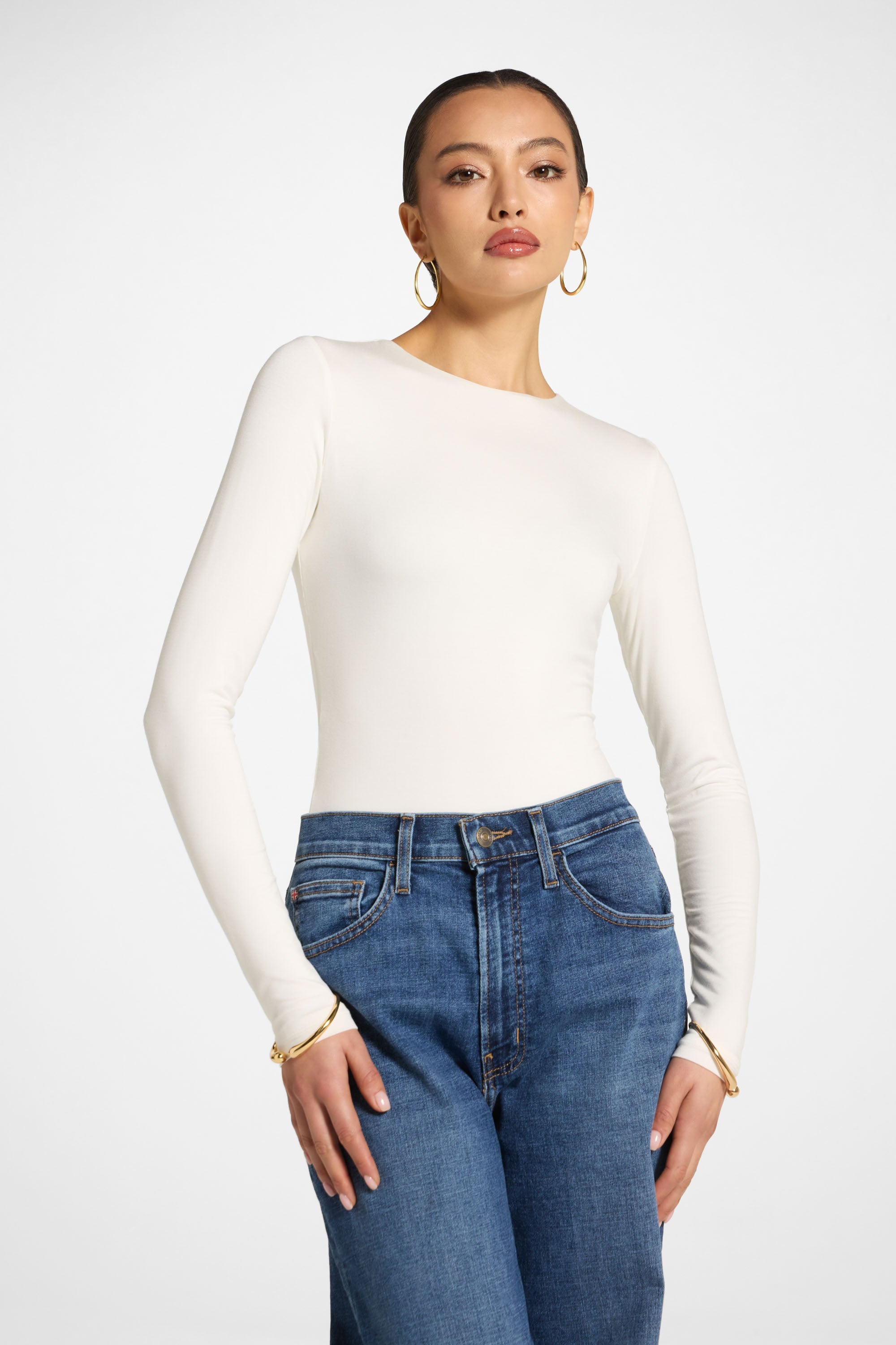 Bamboo Long Sleeve Bodysuit - Ivory Abayas Veiled