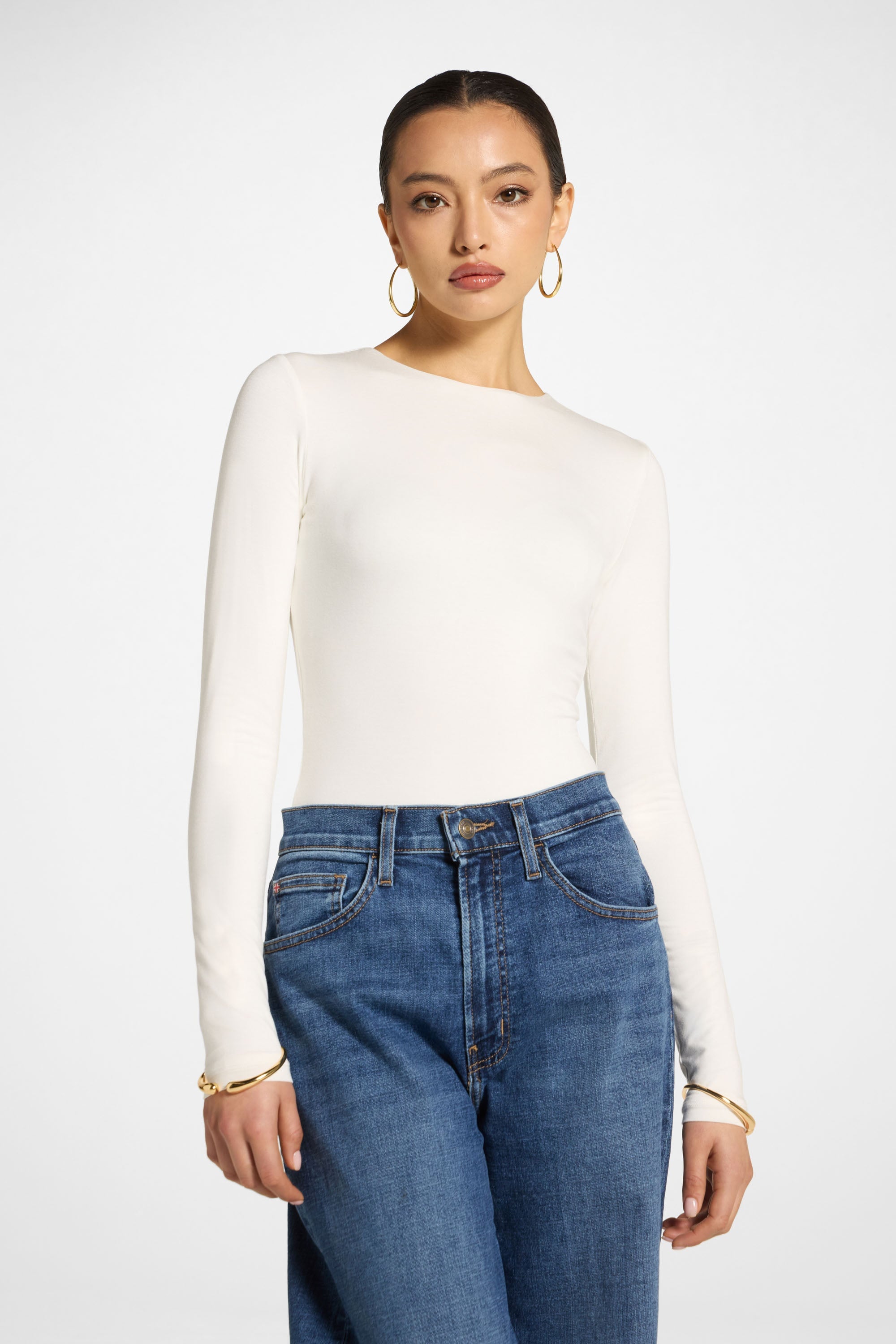 Bamboo Long Sleeve Bodysuit - Ivory Abayas Veiled