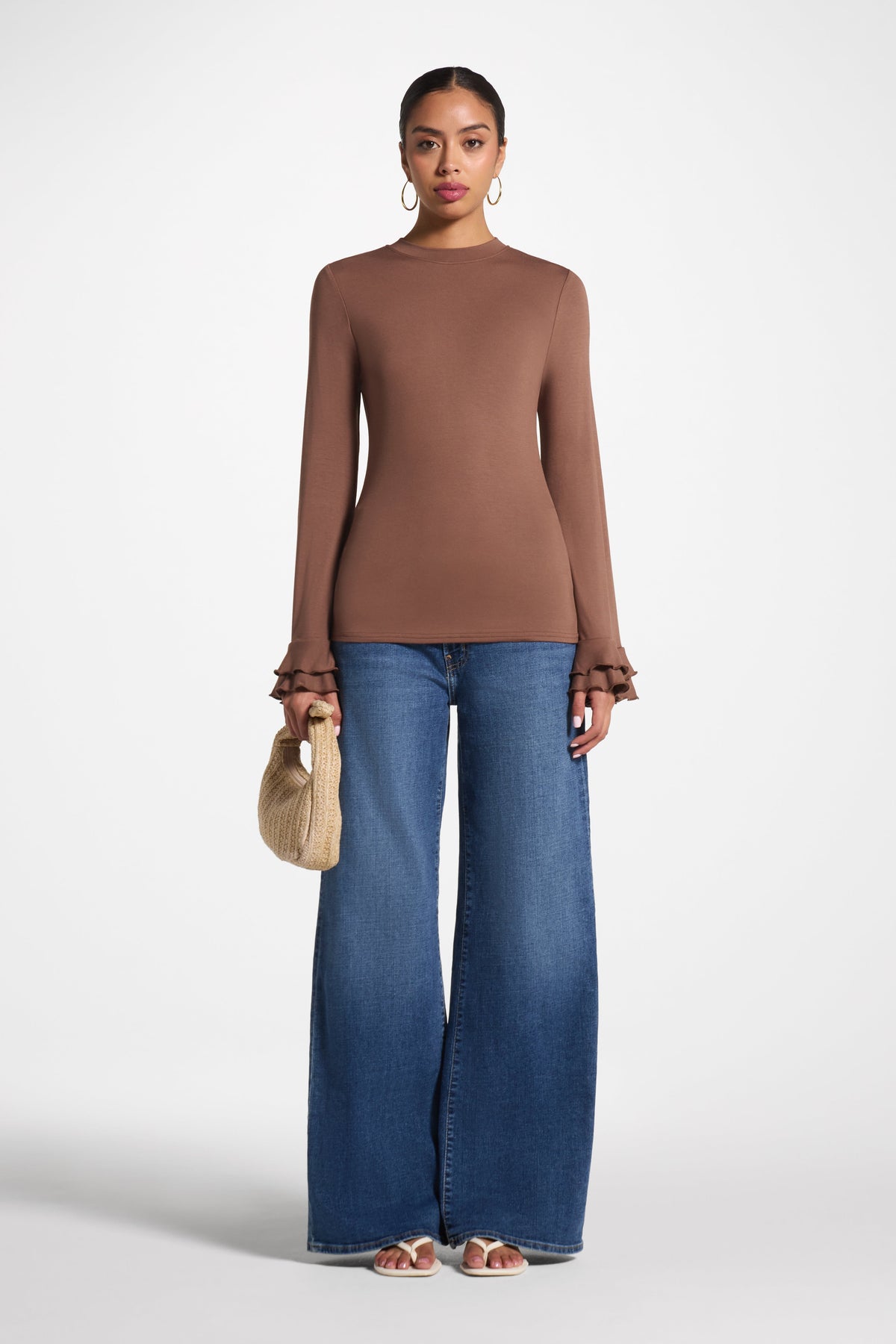 Bamboo Ruffle Flare Sleeve Top - Chocolate Abayas Veiled