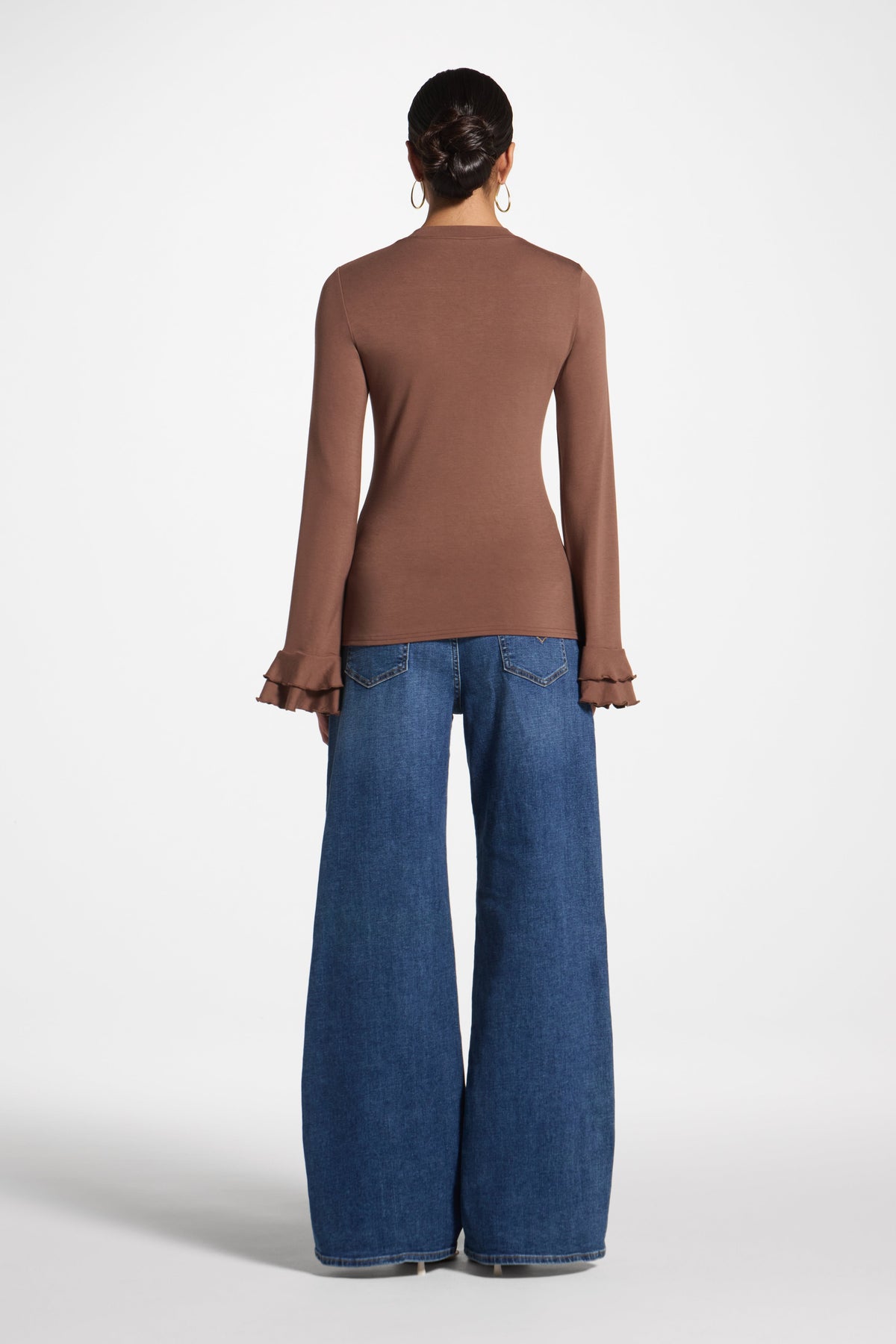 Bamboo Ruffle Flare Sleeve Top - Chocolate Abayas Veiled