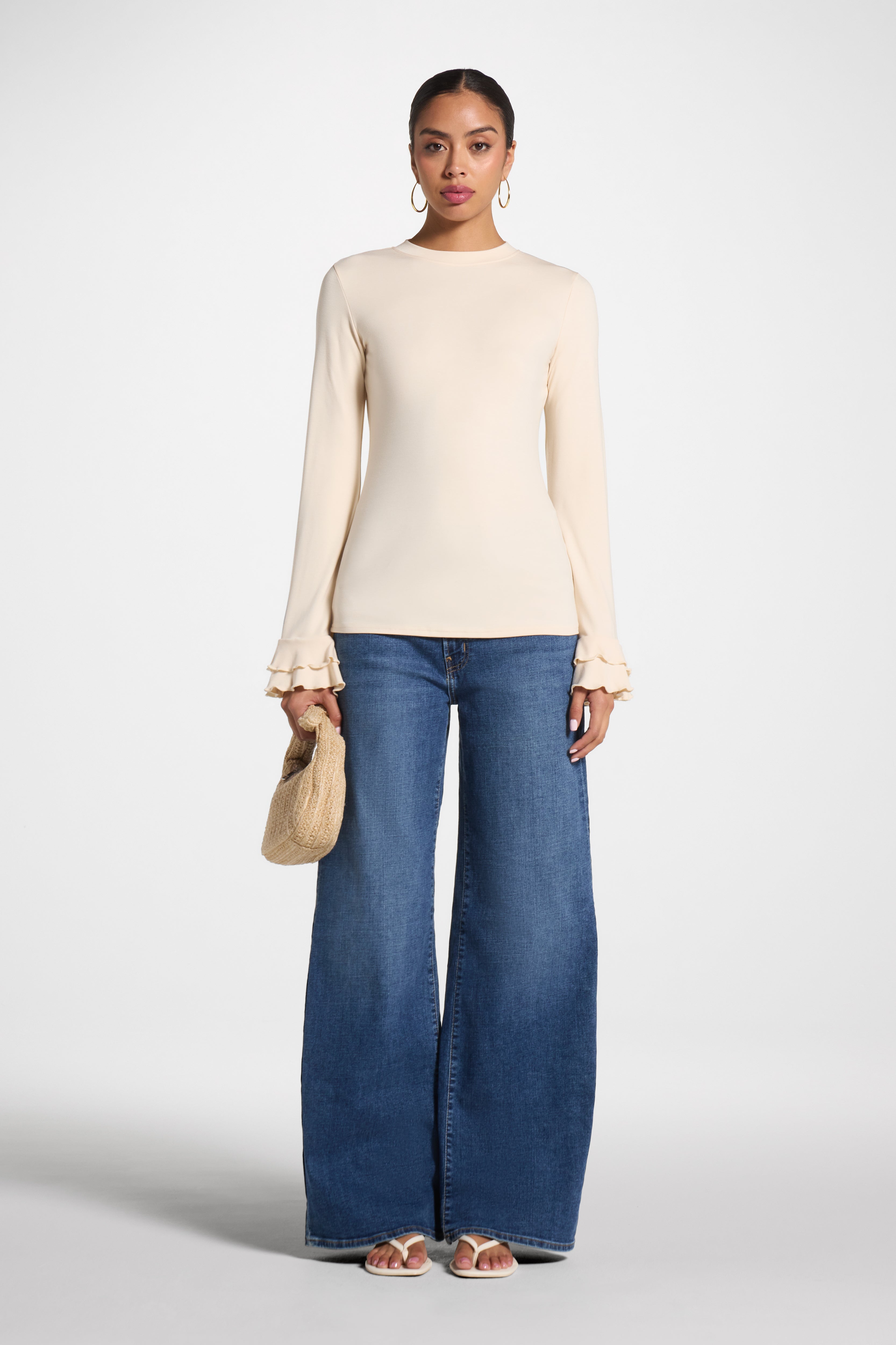 Bamboo Ruffle Flare Sleeve Top - Stone Abayas Veiled
