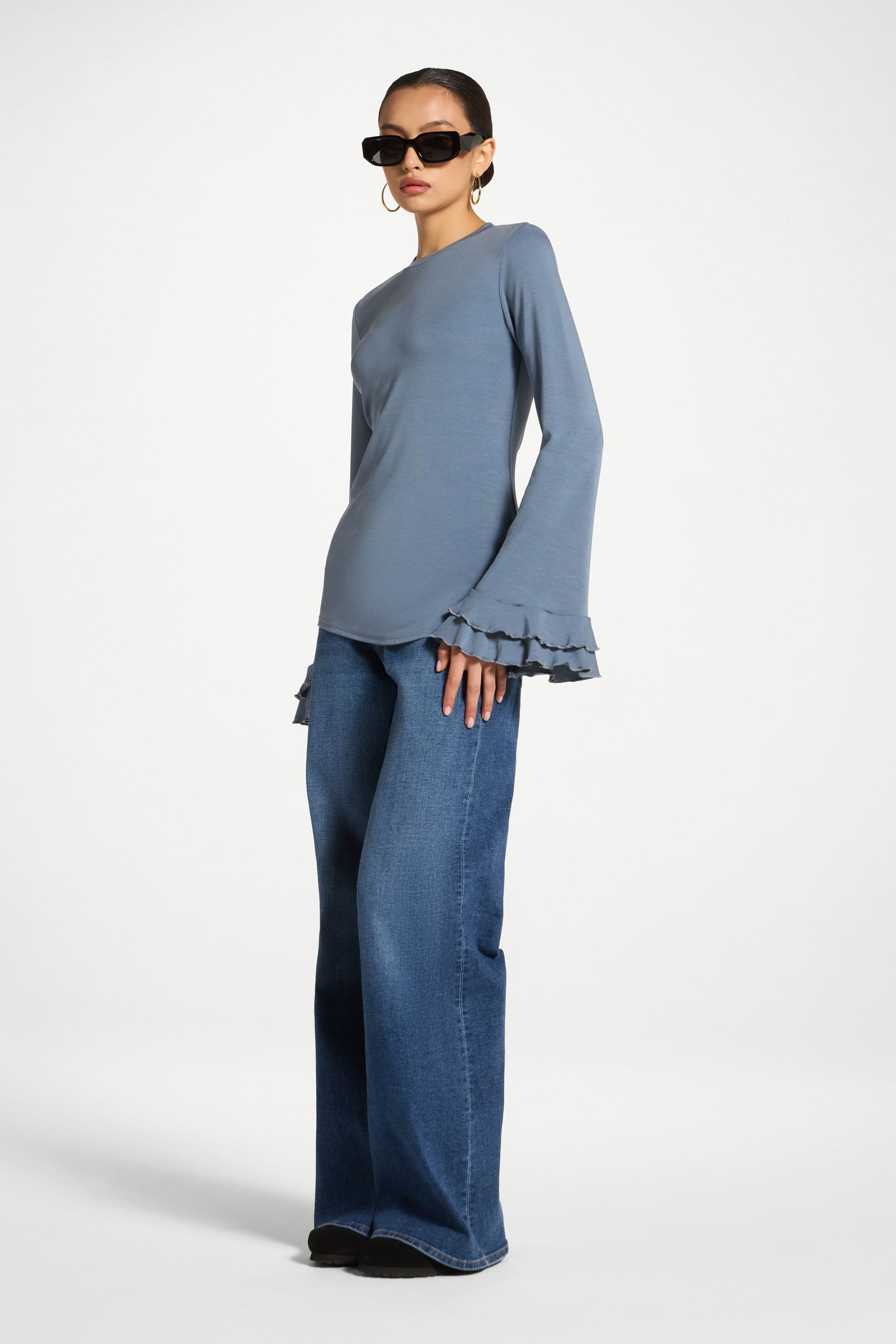 Bamboo Ruffled Sleeve Top Abayas Veiled