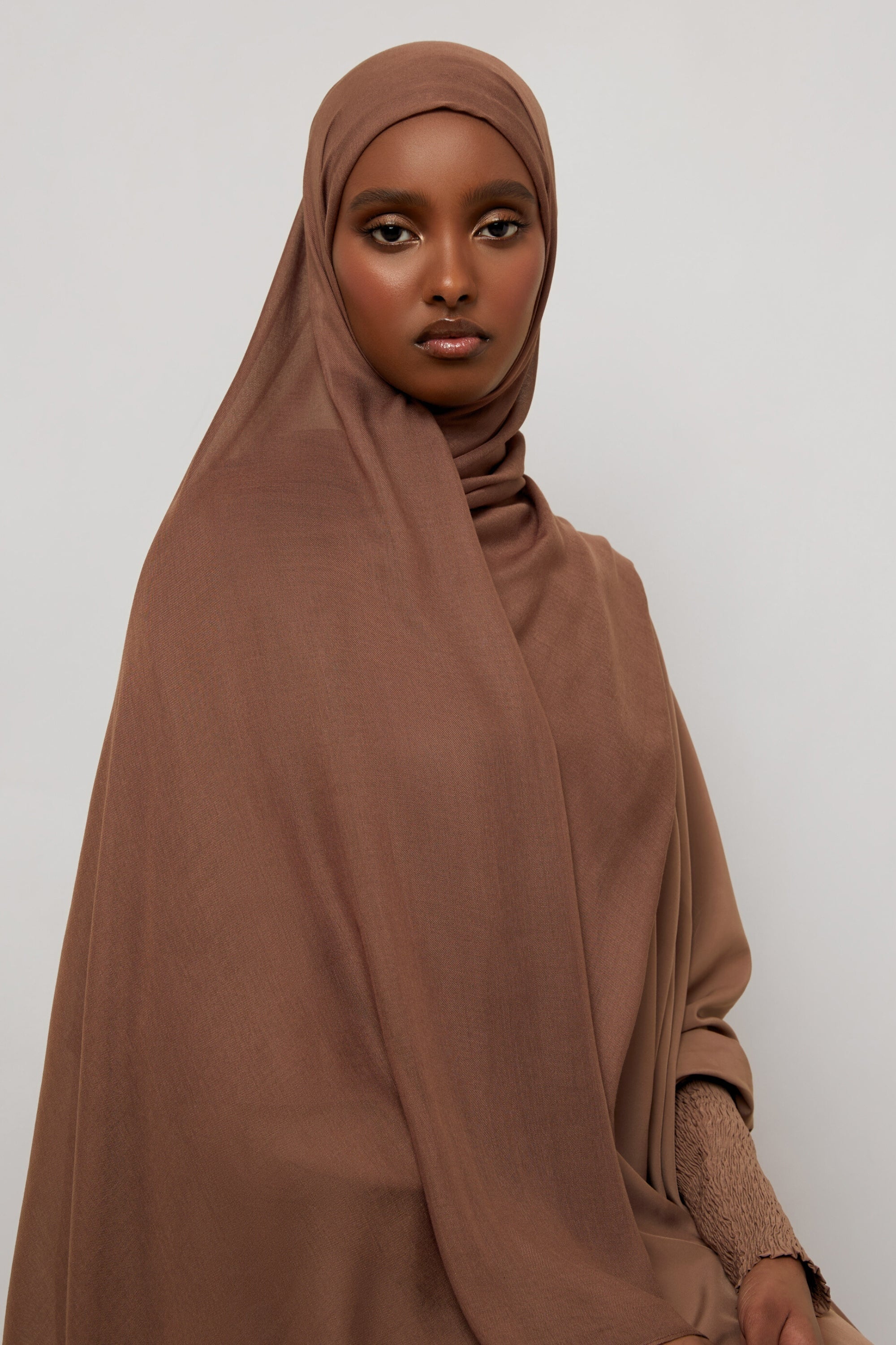 Bamboo Woven Hijab - Cocoa Brown Veiled 