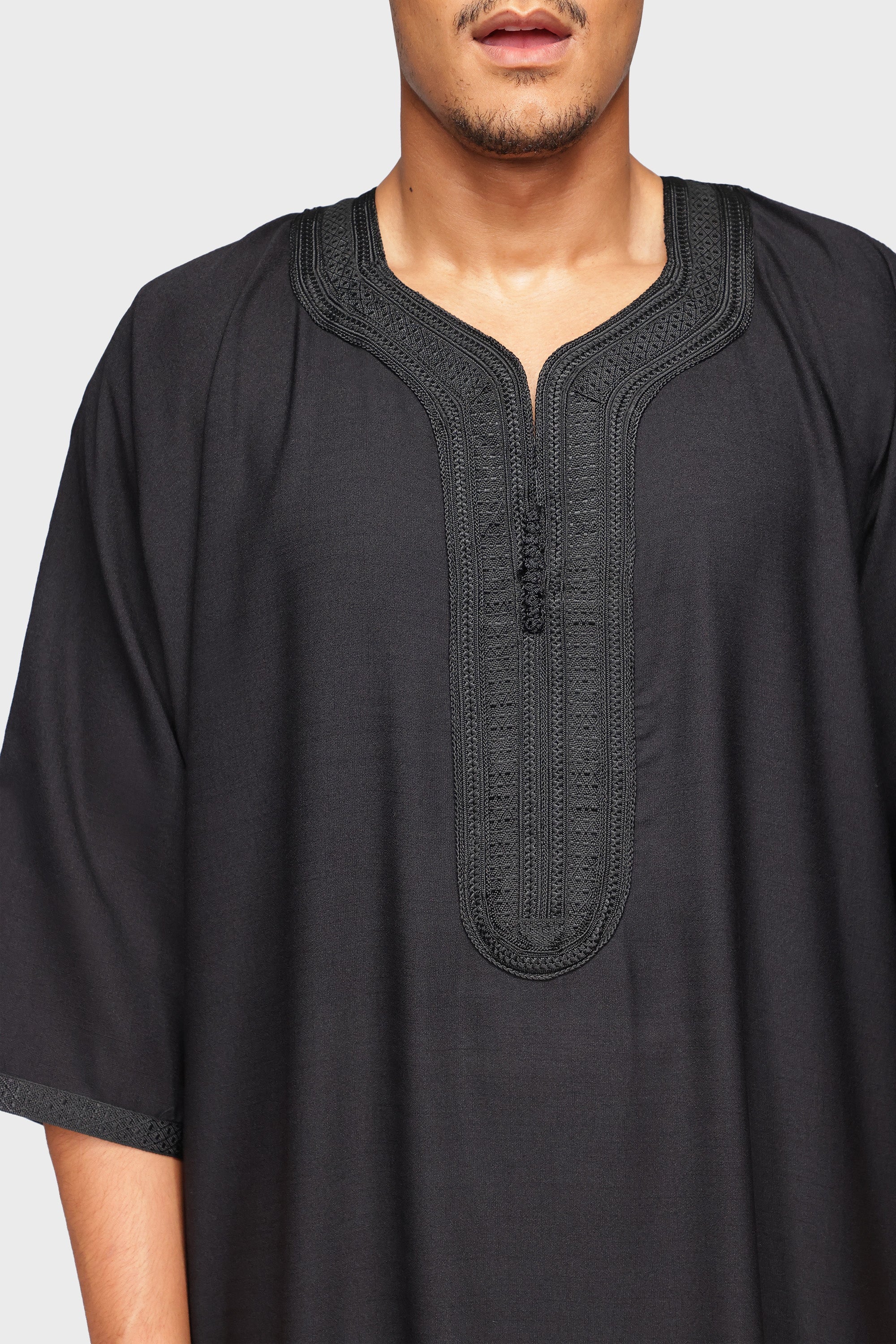 Barcelona Short Sleeve Moroccan Thobe - Black Mens Veiled