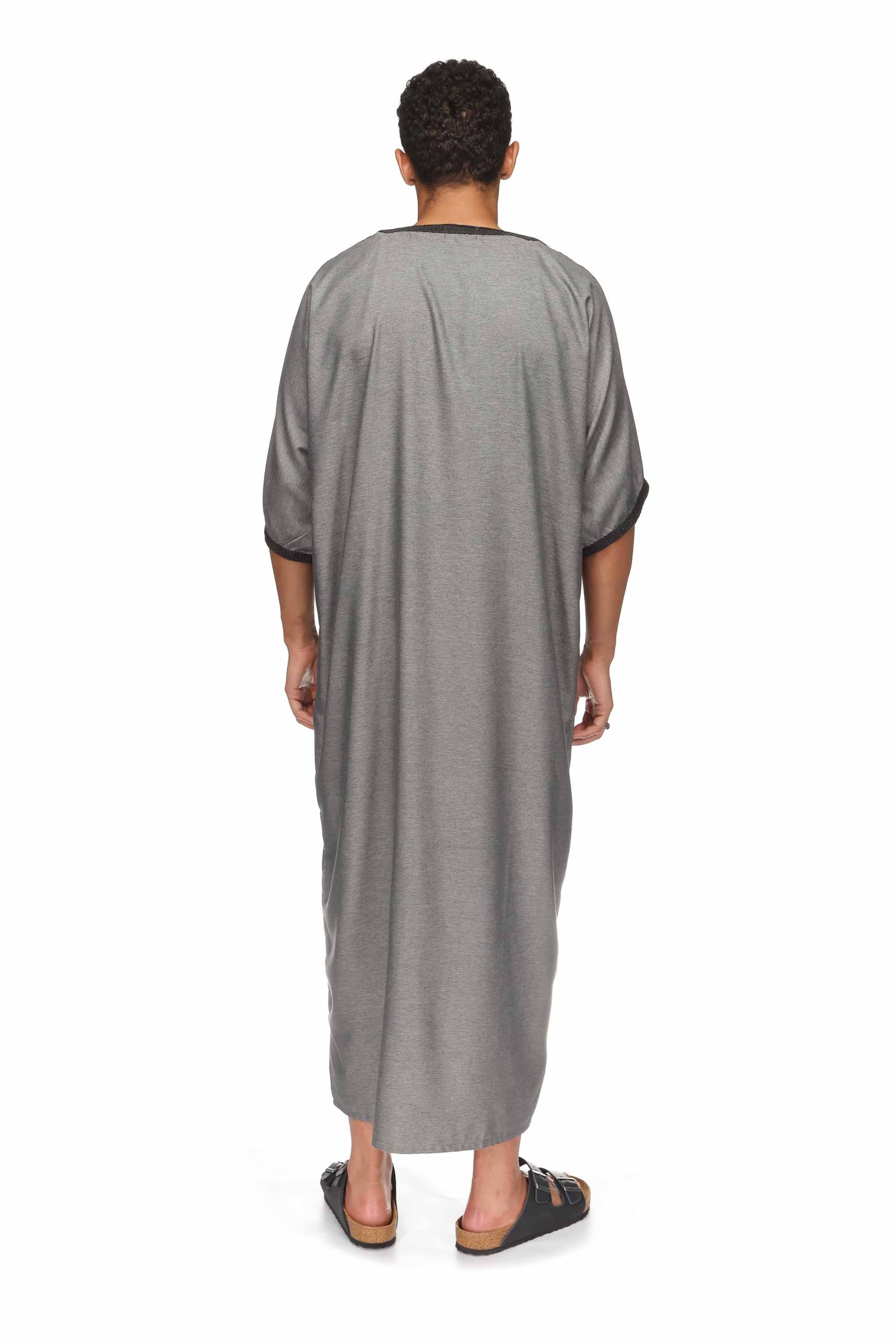 Barcelona Short Sleeve Moroccan Thobe - Grey Mens Veiled