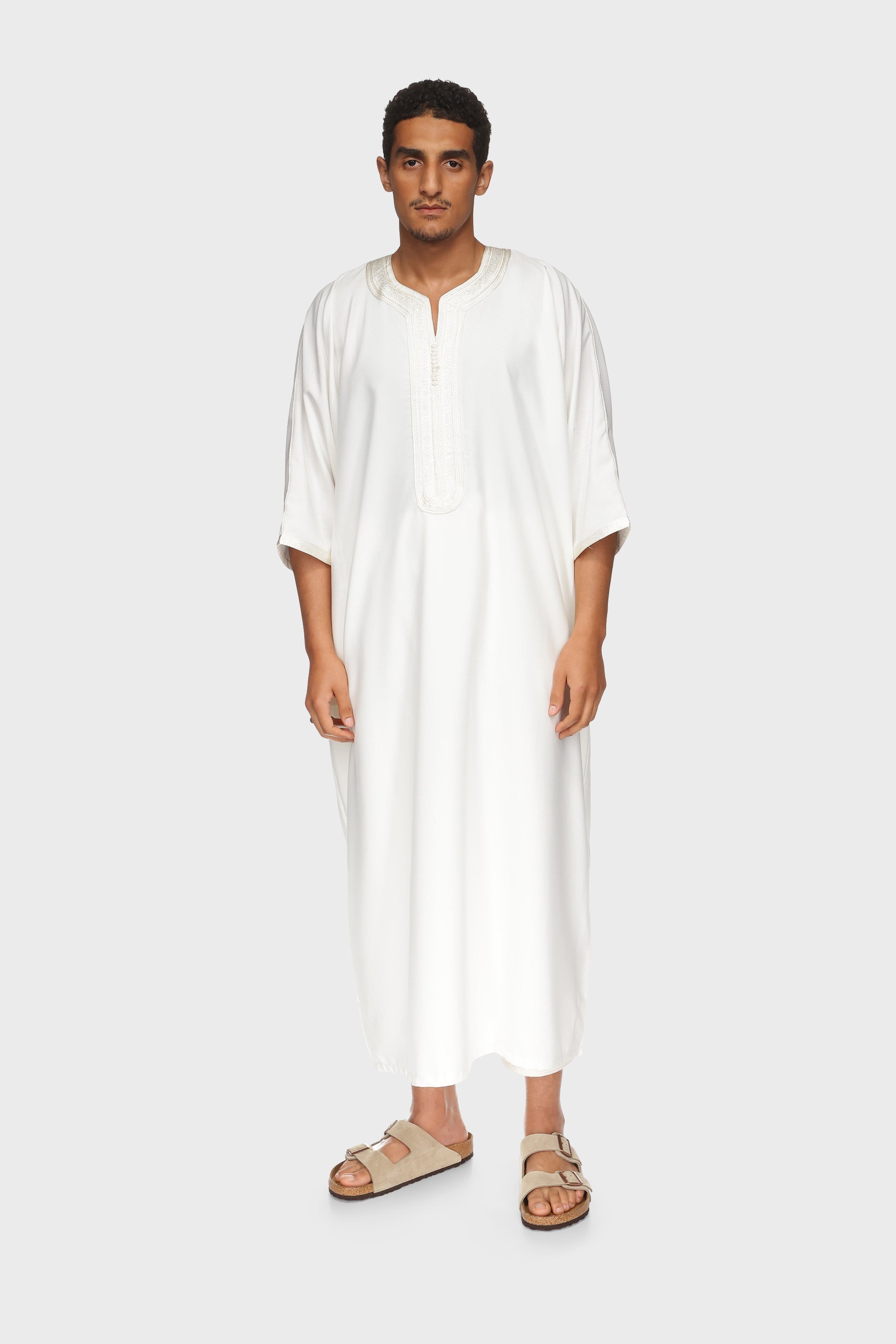 Barcelona Short Sleeve Moroccan Thobe - Ivory Mens Veiled