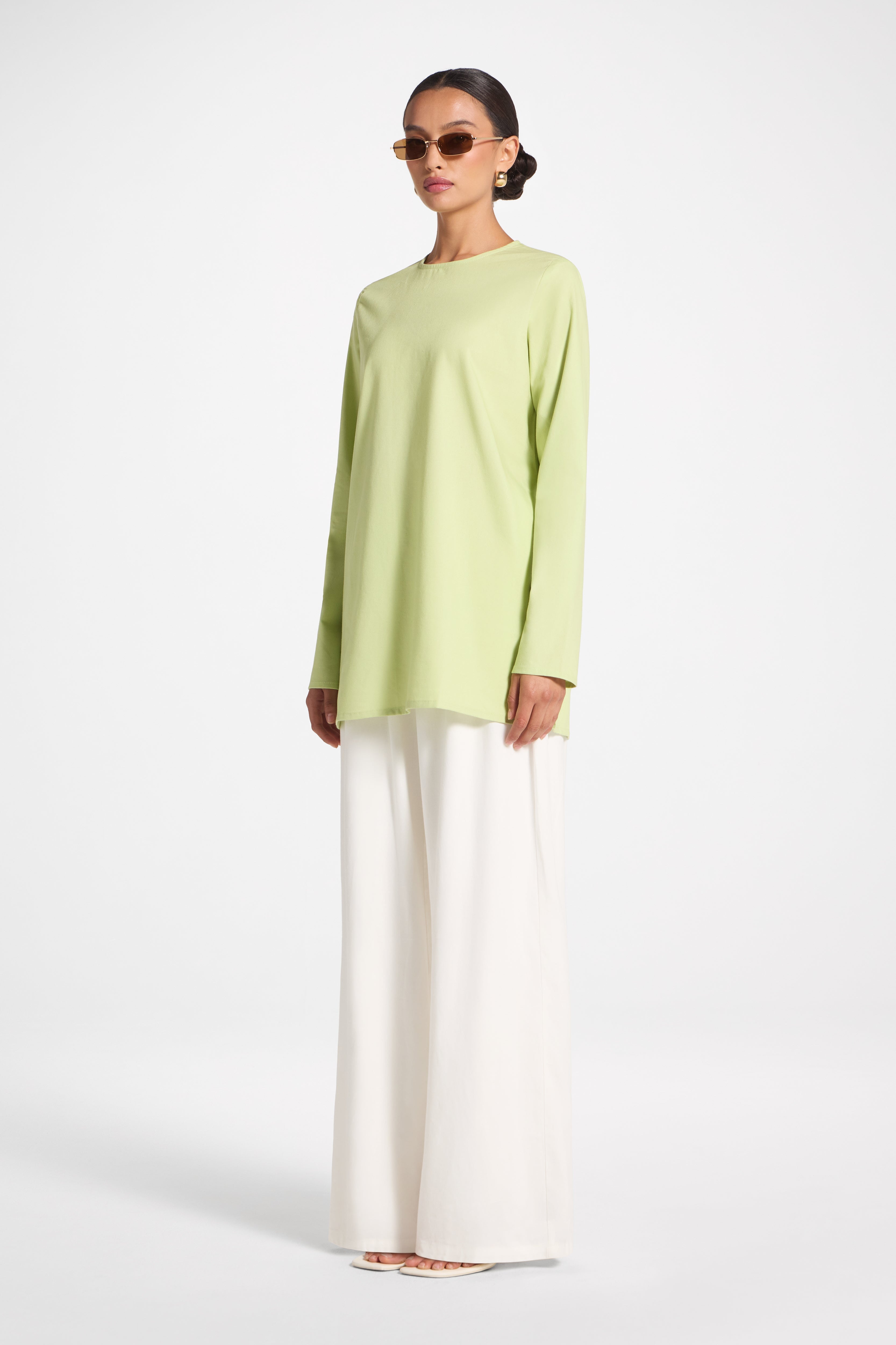 Basic Cotton Linen Long Sleeve Top - Butterfly Top Veiled