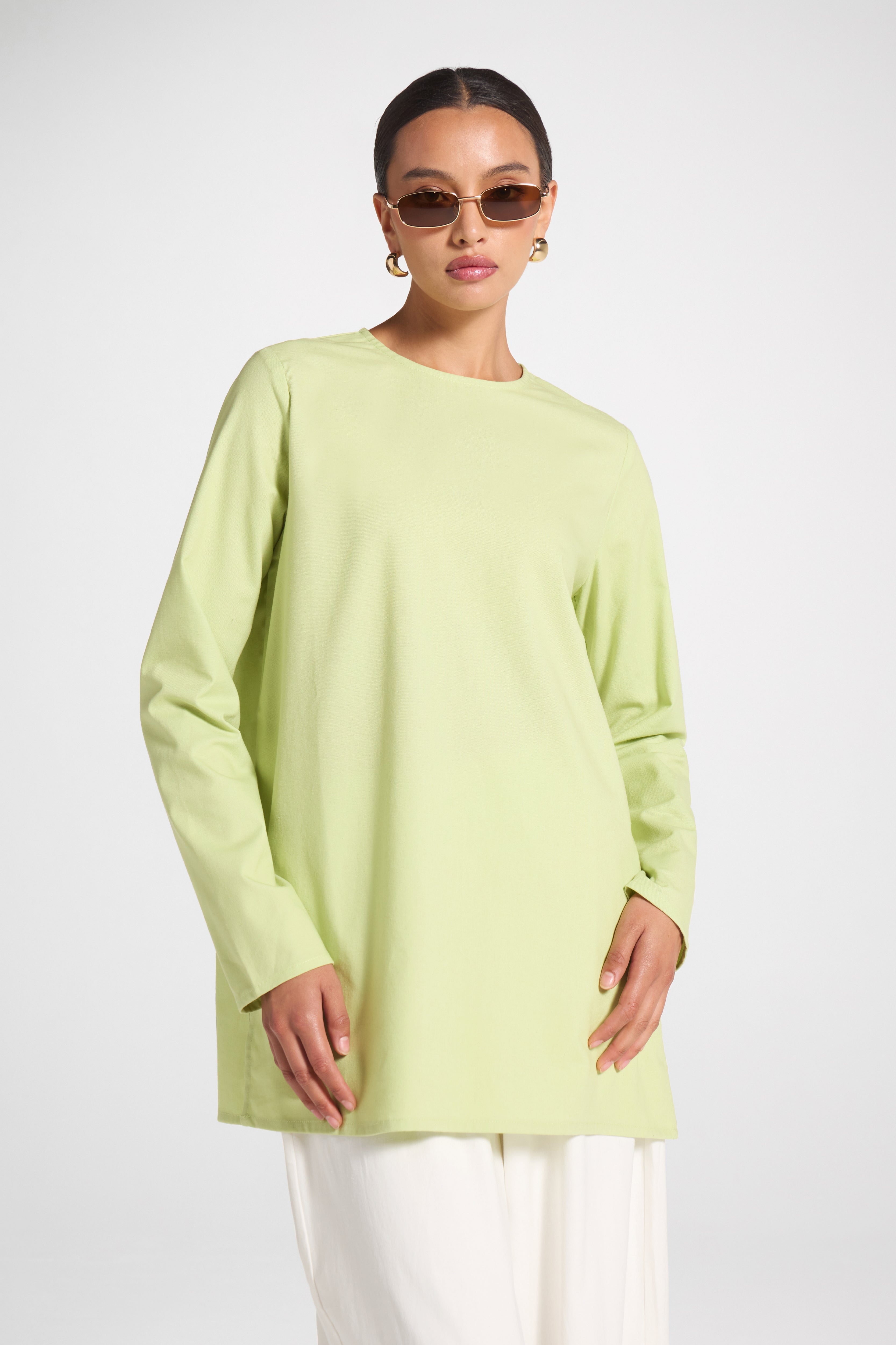 Basic Cotton Linen Long Sleeve Top - Butterfly Top Veiled
