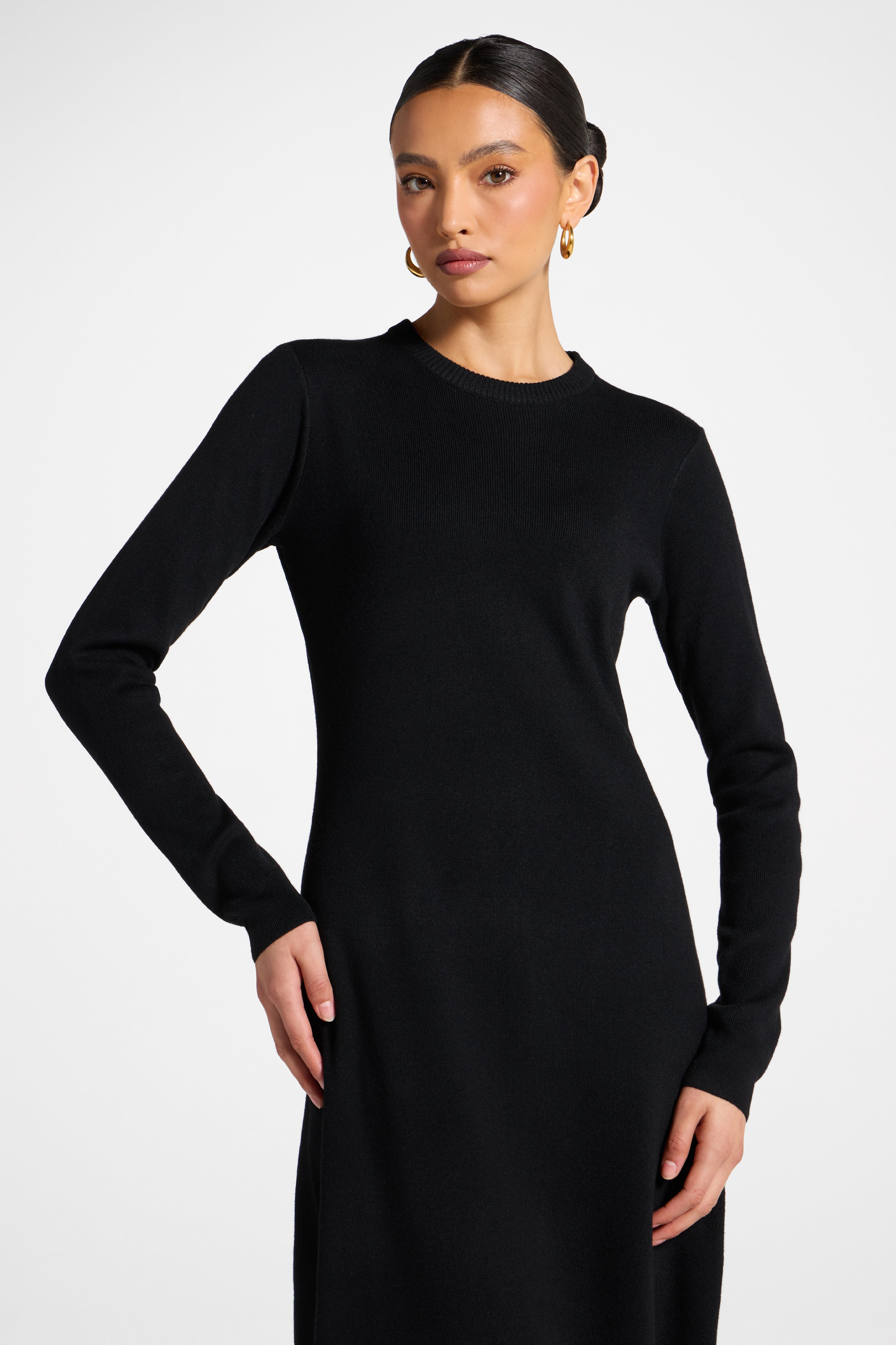 Basic Ribbed Knit Maxi Dress - Black Abayas Veiled