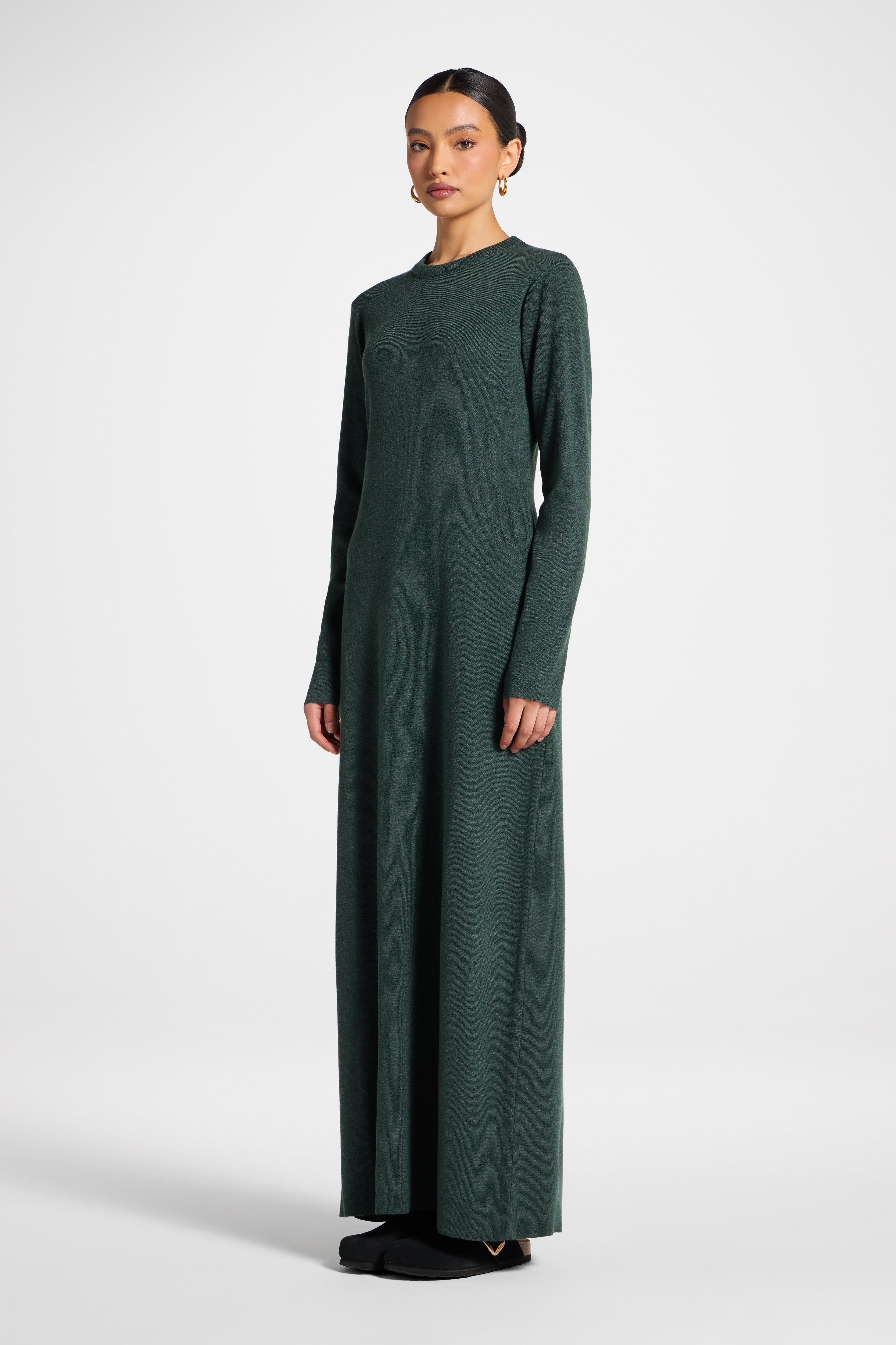 Basic Ribbed Knit Maxi Dress - Dark Forest Abayas Veiled