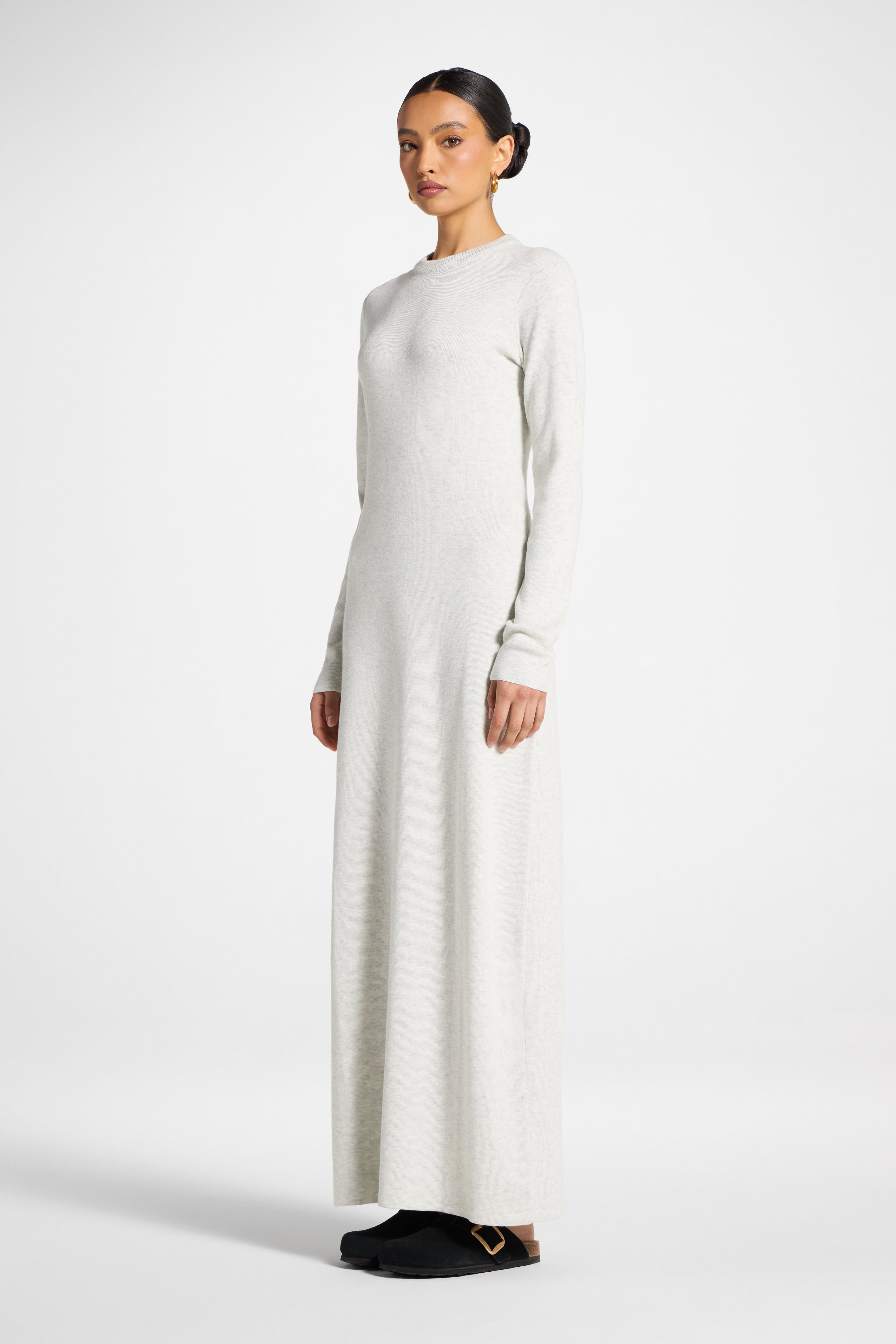 Basic Ribbed Knit Maxi Dress - Heather Grey Abayas Veiled