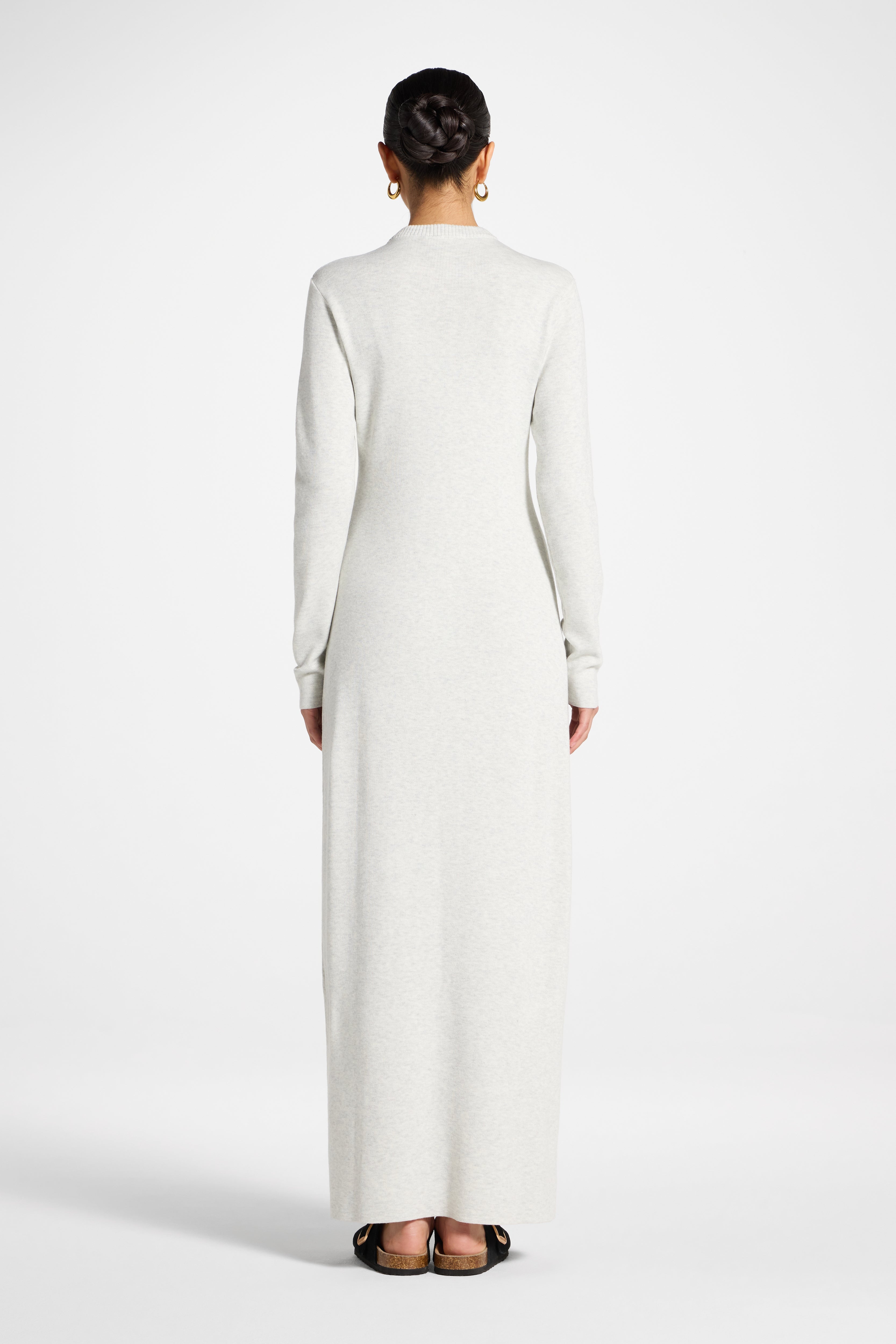 Basic Ribbed Knit Maxi Dress - Heather Grey Abayas Veiled