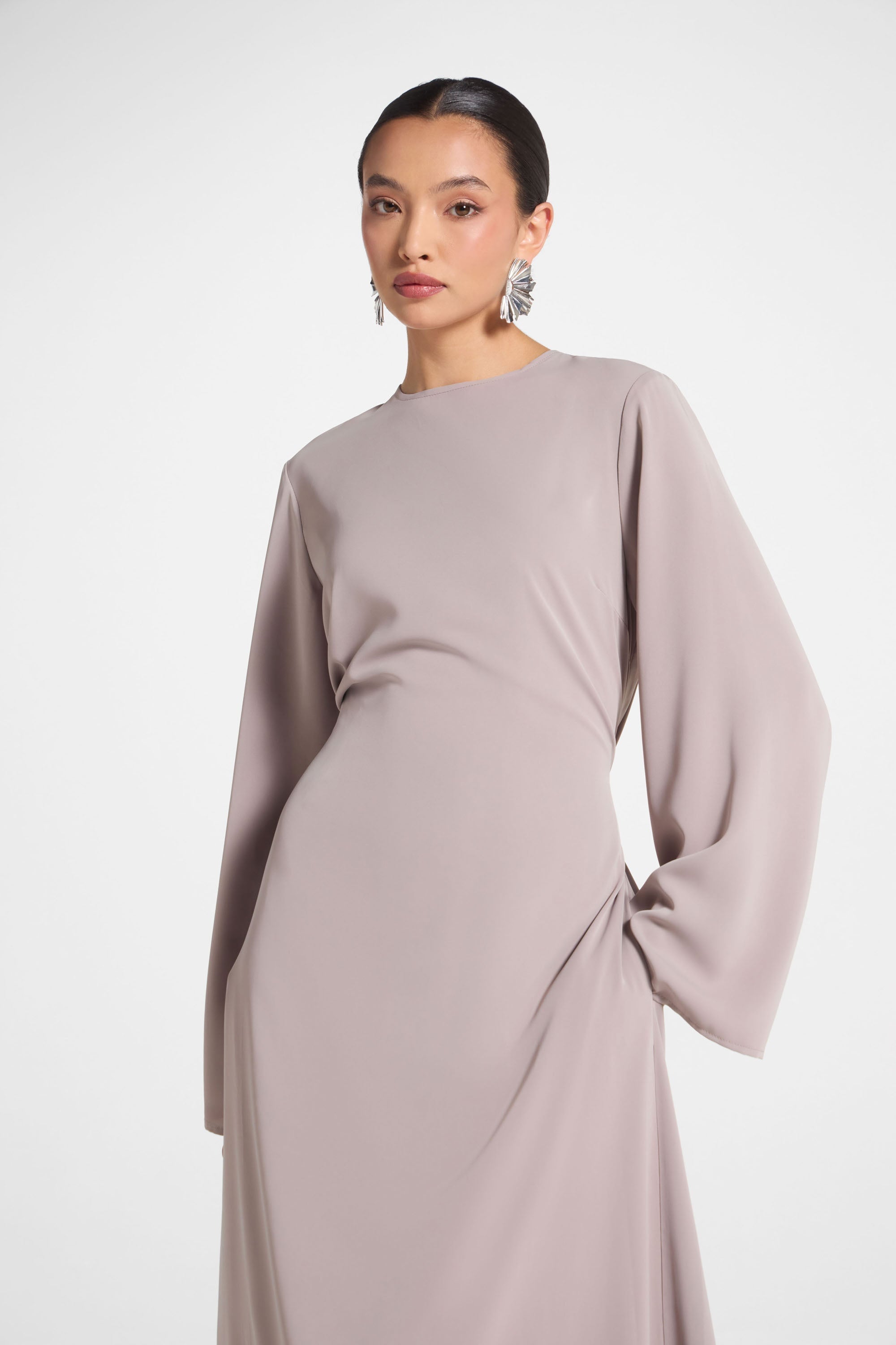 Basic Tie Back Maxi Dress - Grey Stone Abayas Veiled