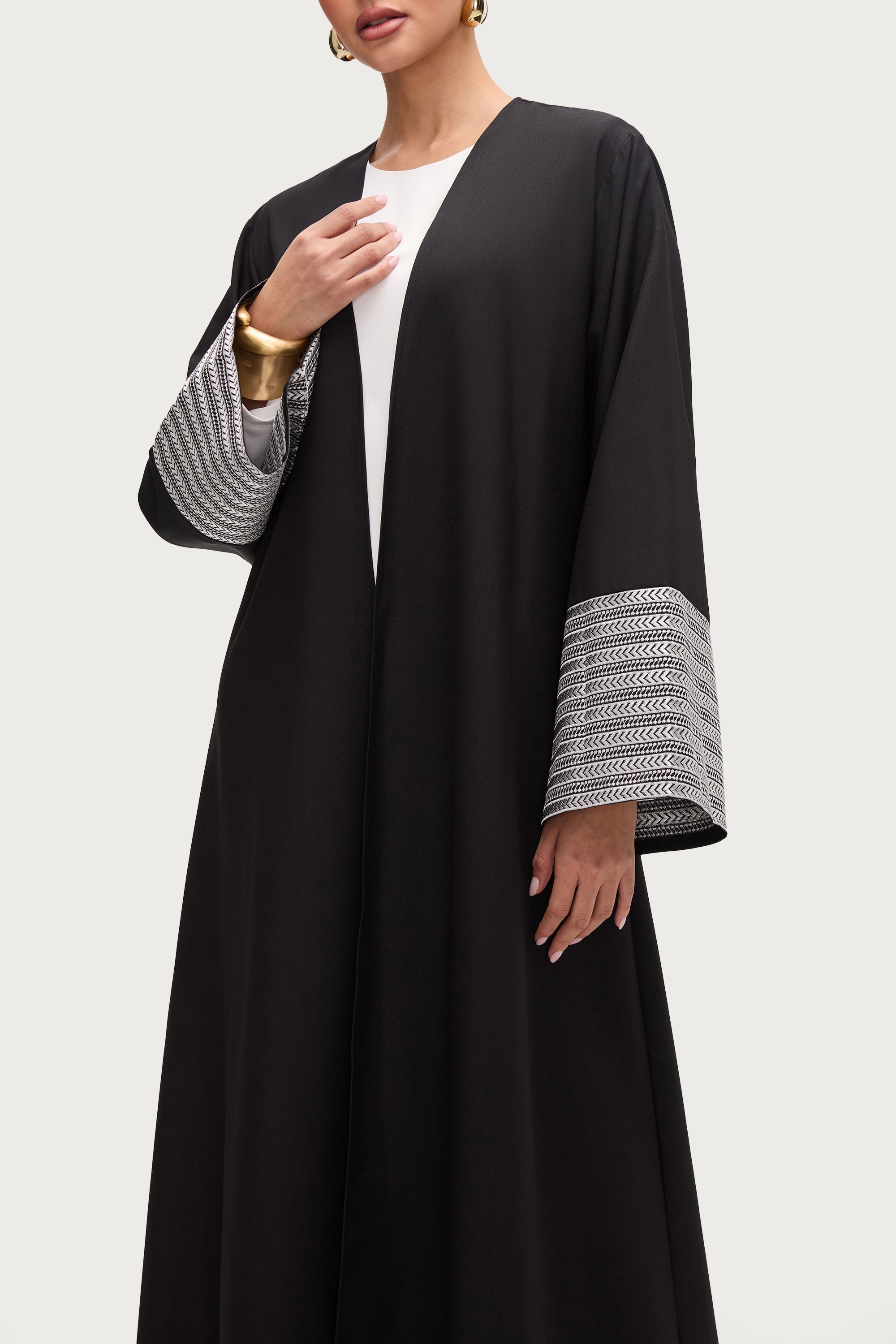 Basma Embroidered Open Abaya - Black Abayas Veiled