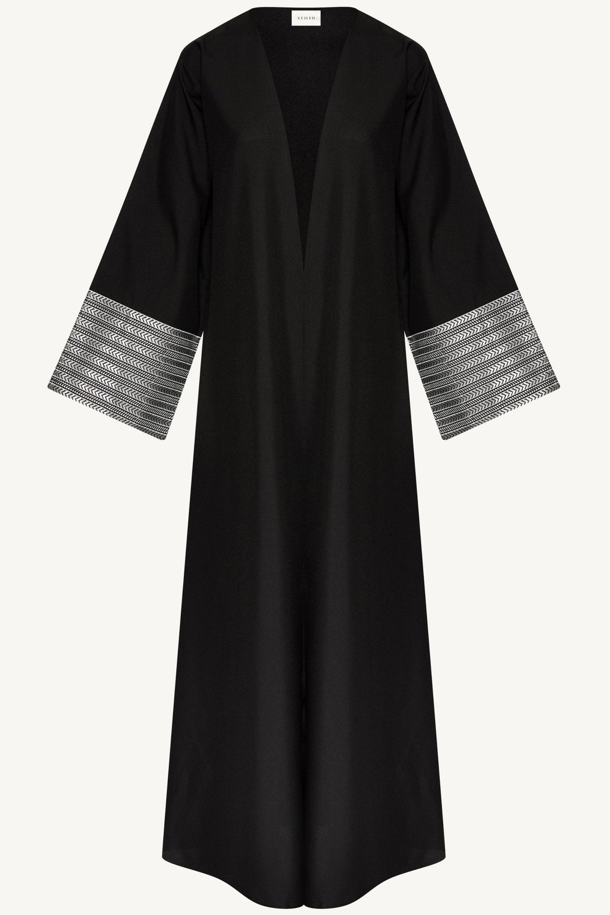 Basma Embroidered Open Abaya - Black Abayas Veiled