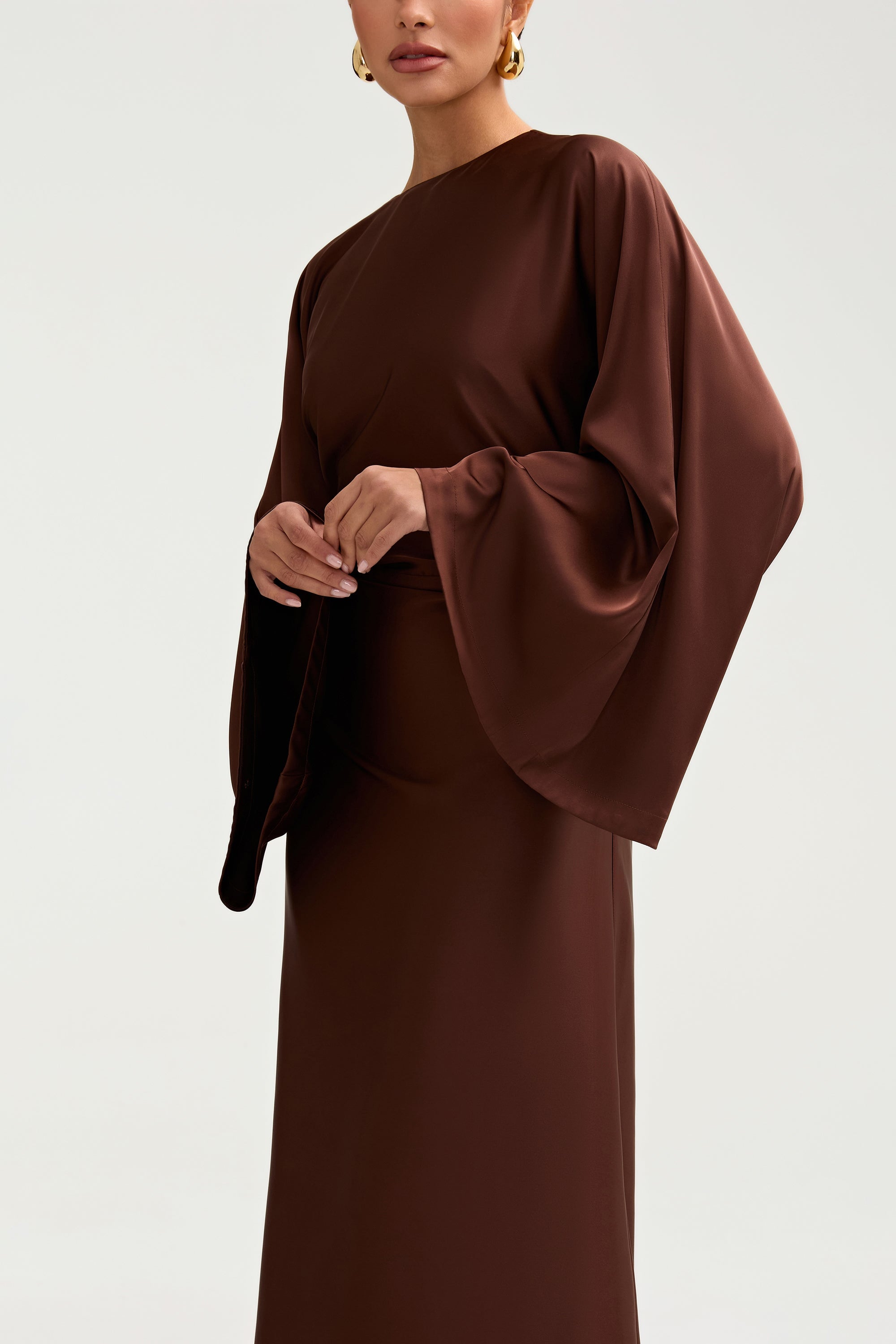 Batool Satin Maxi Dress - Chocolate Clothing epschoolboard 