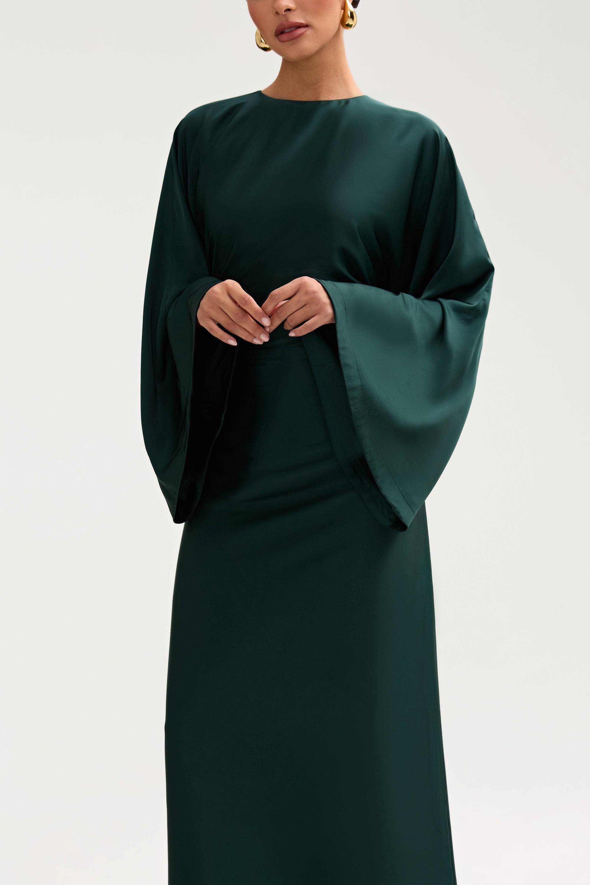 Batool Satin Maxi Dress - Emerald Clothing epschoolboard 