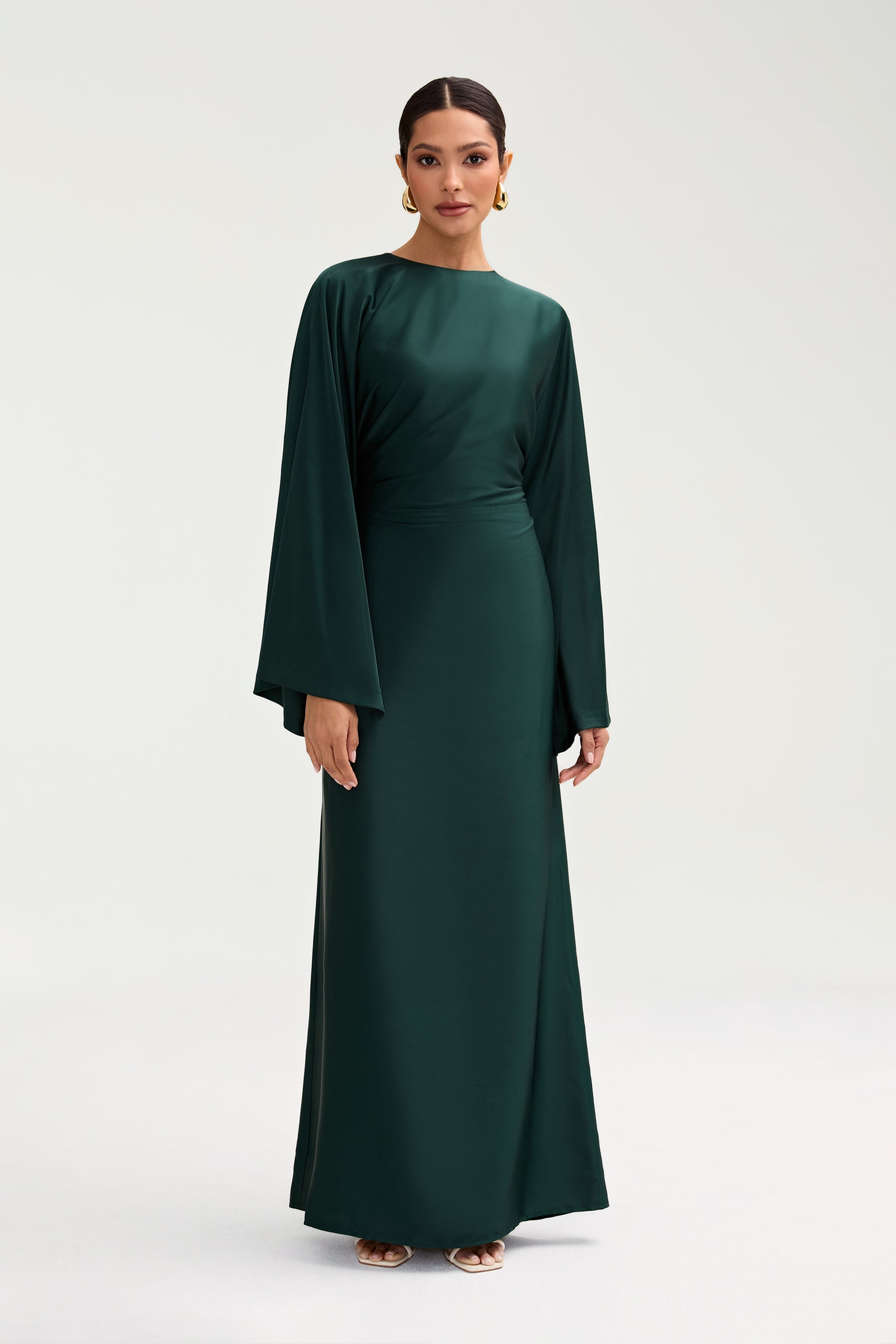 Batool Satin Maxi Dress - Emerald Clothing Veiled 