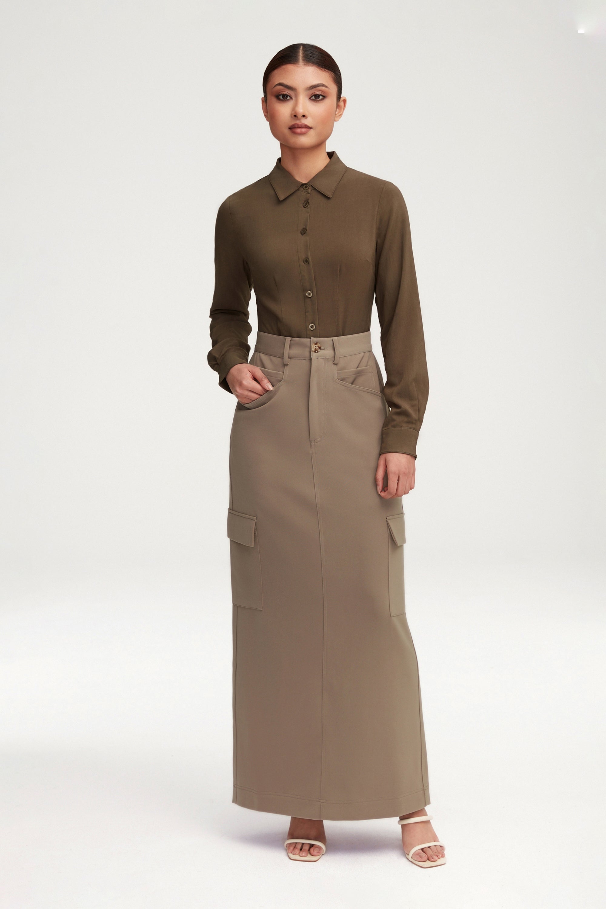 Blake Utility Maxi Skirt - Taupe Clothing Veiled