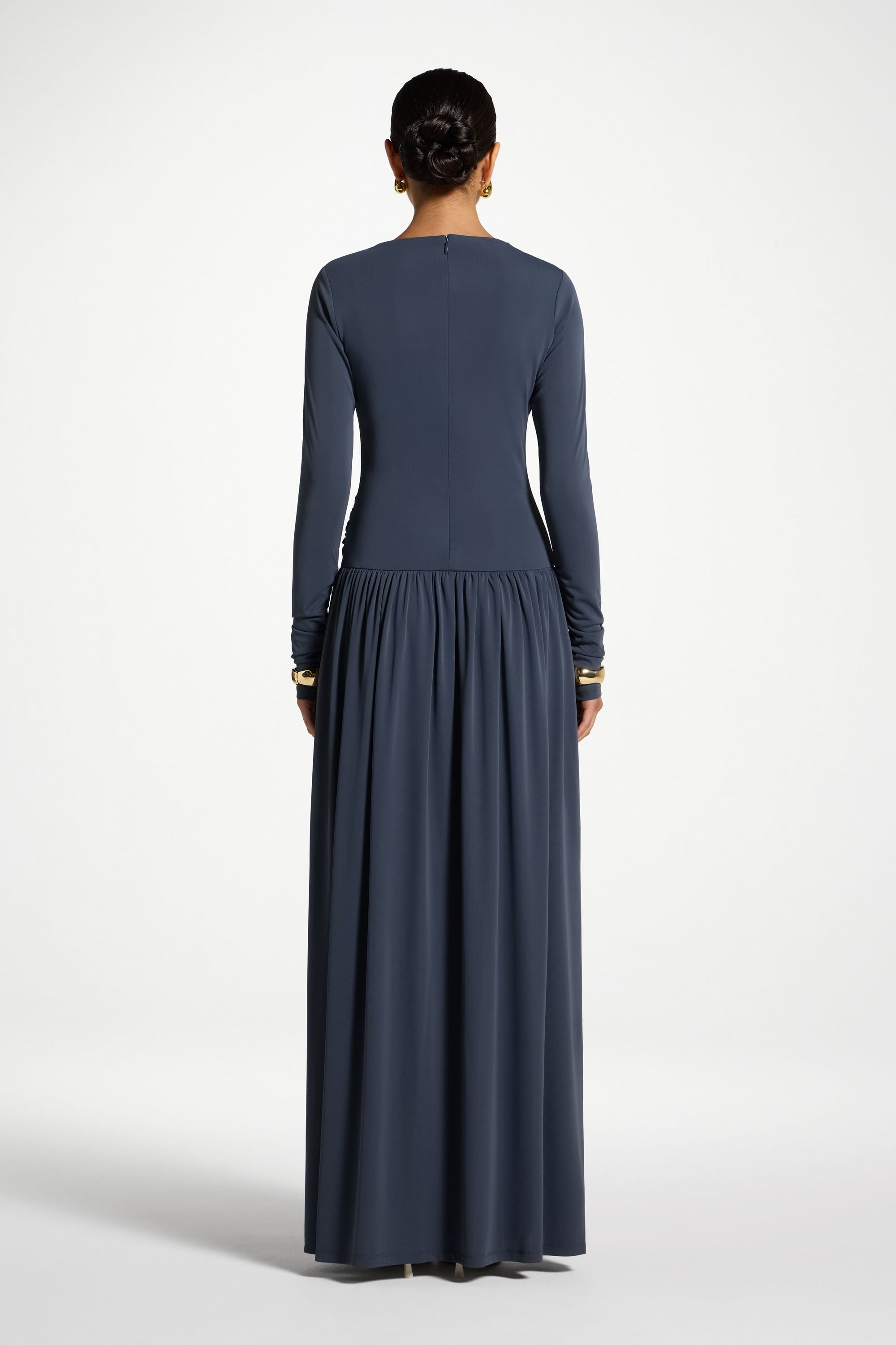 Boat Neck Rouched Maxi Dress - Dusk Abayas Veiled