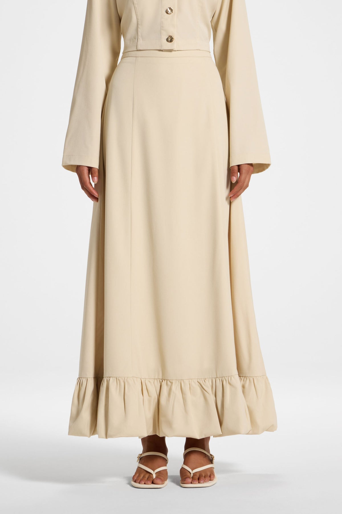 Bubble Hem Skirt - Beige Skirt Veiled