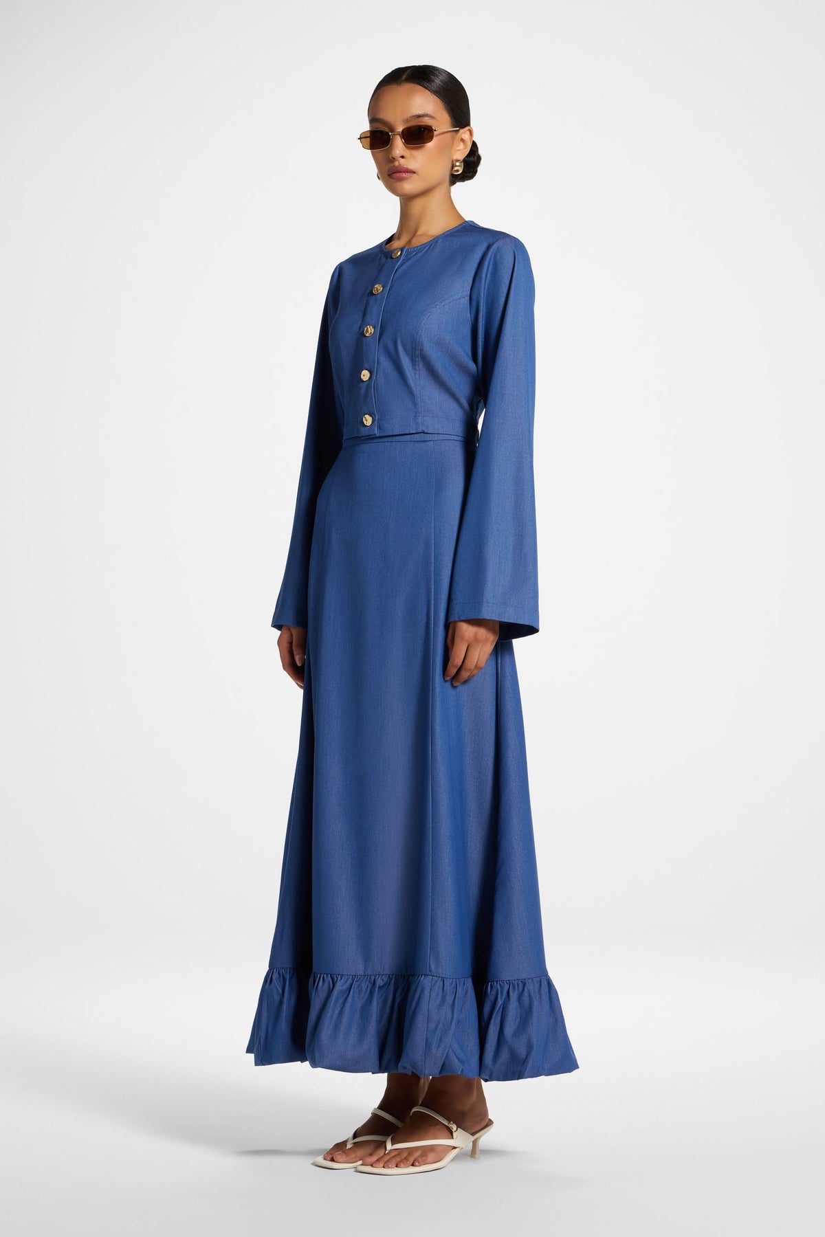 Bubble Hem Skirt - Mid Wash Denim Skirt Veiled