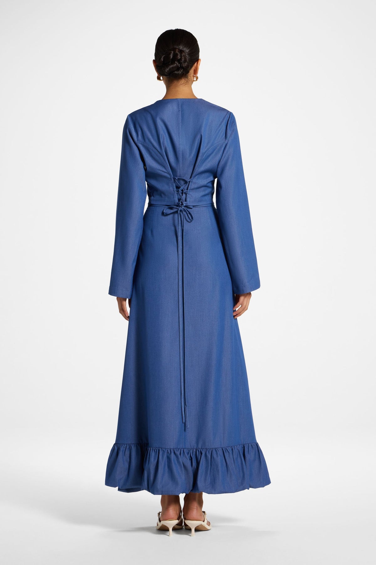 Bubble Hem Skirt - Mid Wash Denim Skirt Veiled