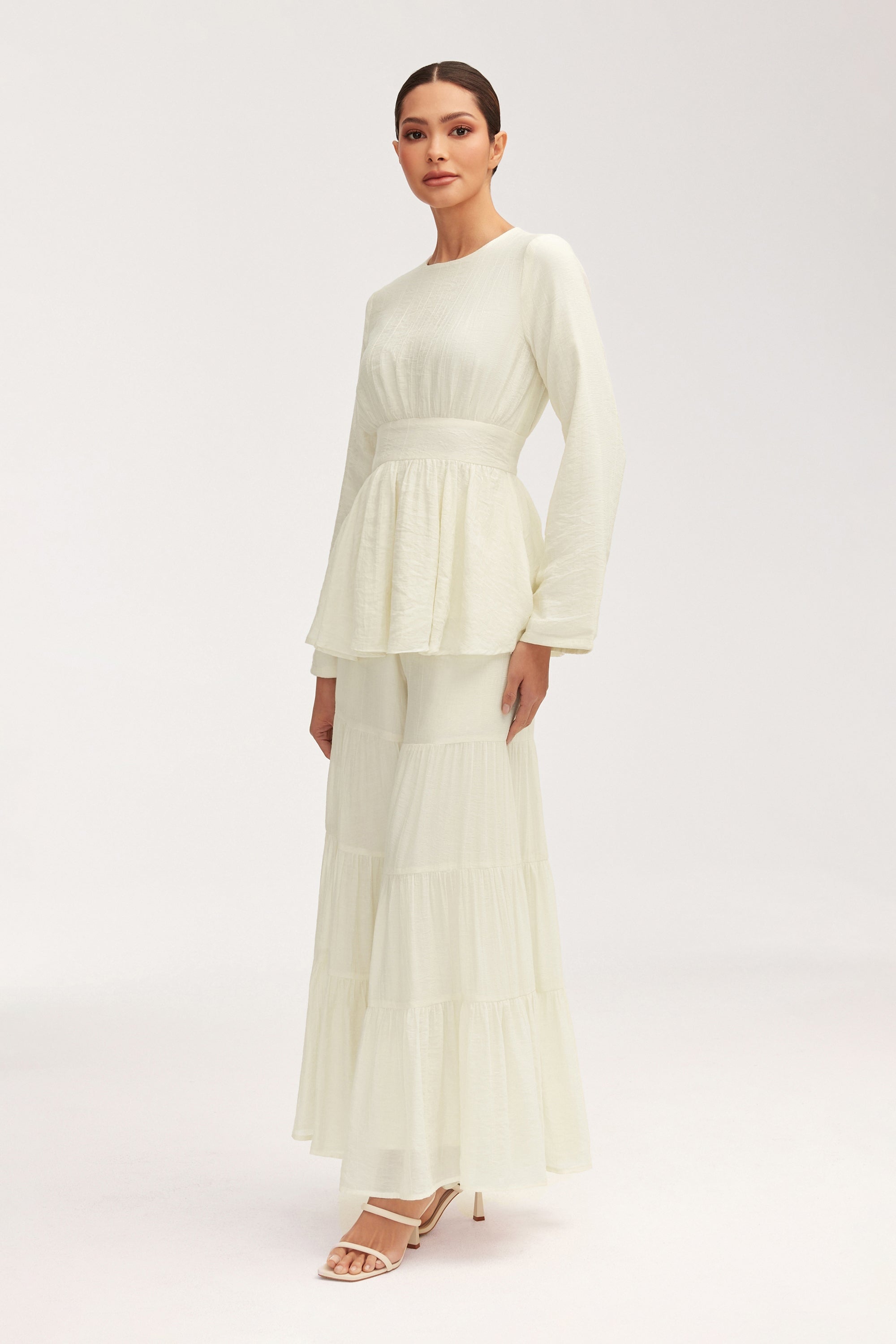 Bushra Flare Sleeve Top - Off White Clothing Veiled 