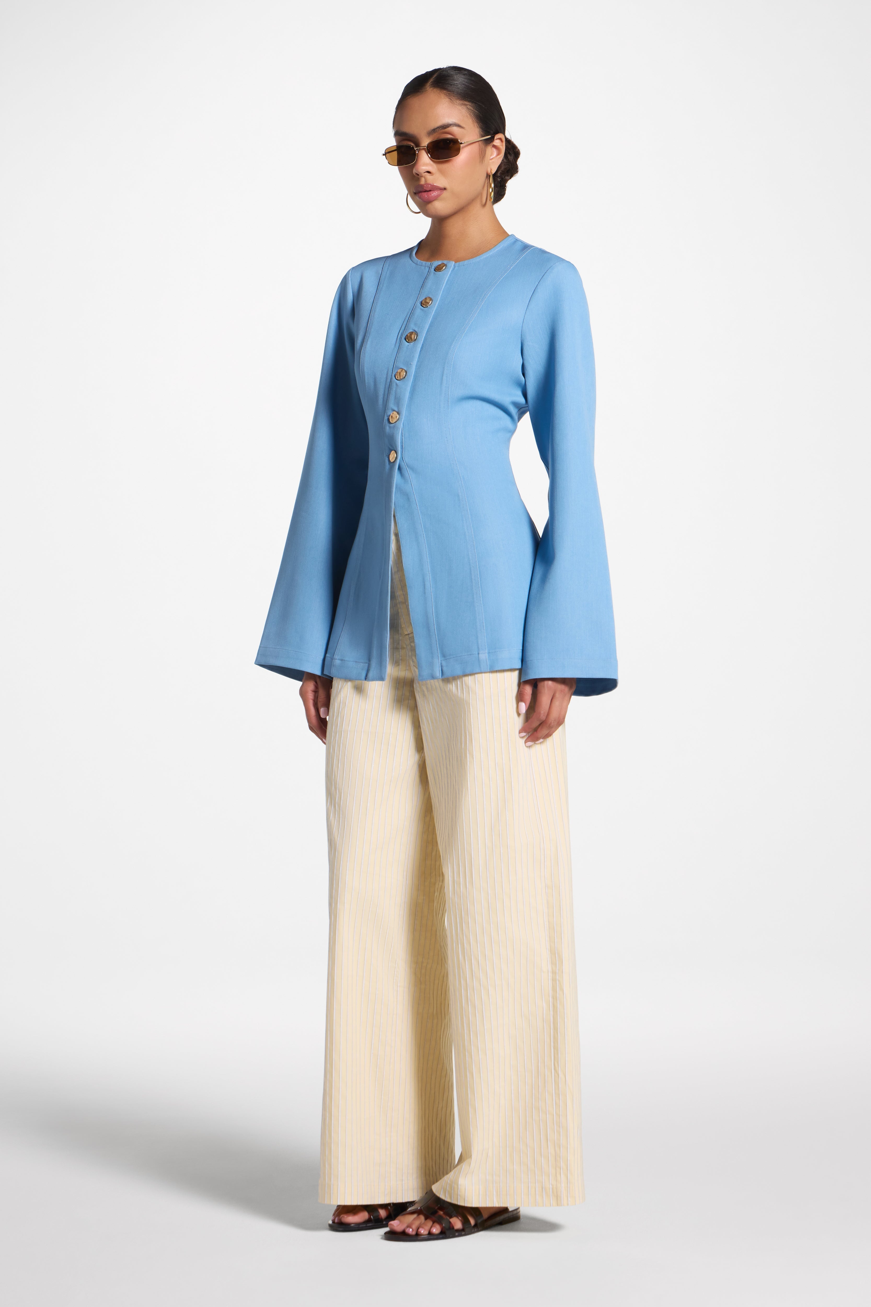 Button Up Cinch Top - Denim Abayas Veiled