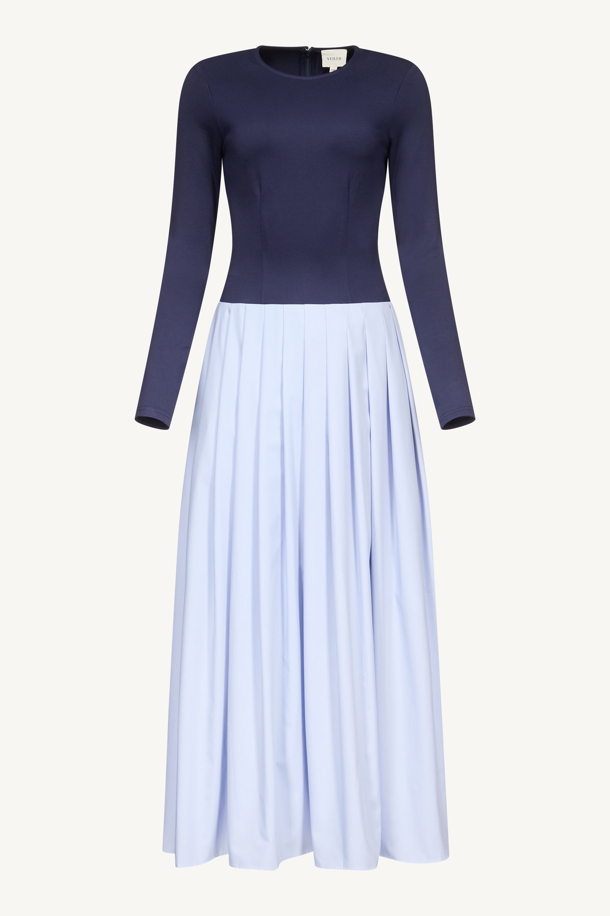 Camella Drop Waist Pleated Maxi Dress - Navy Prep Dresses Veiled