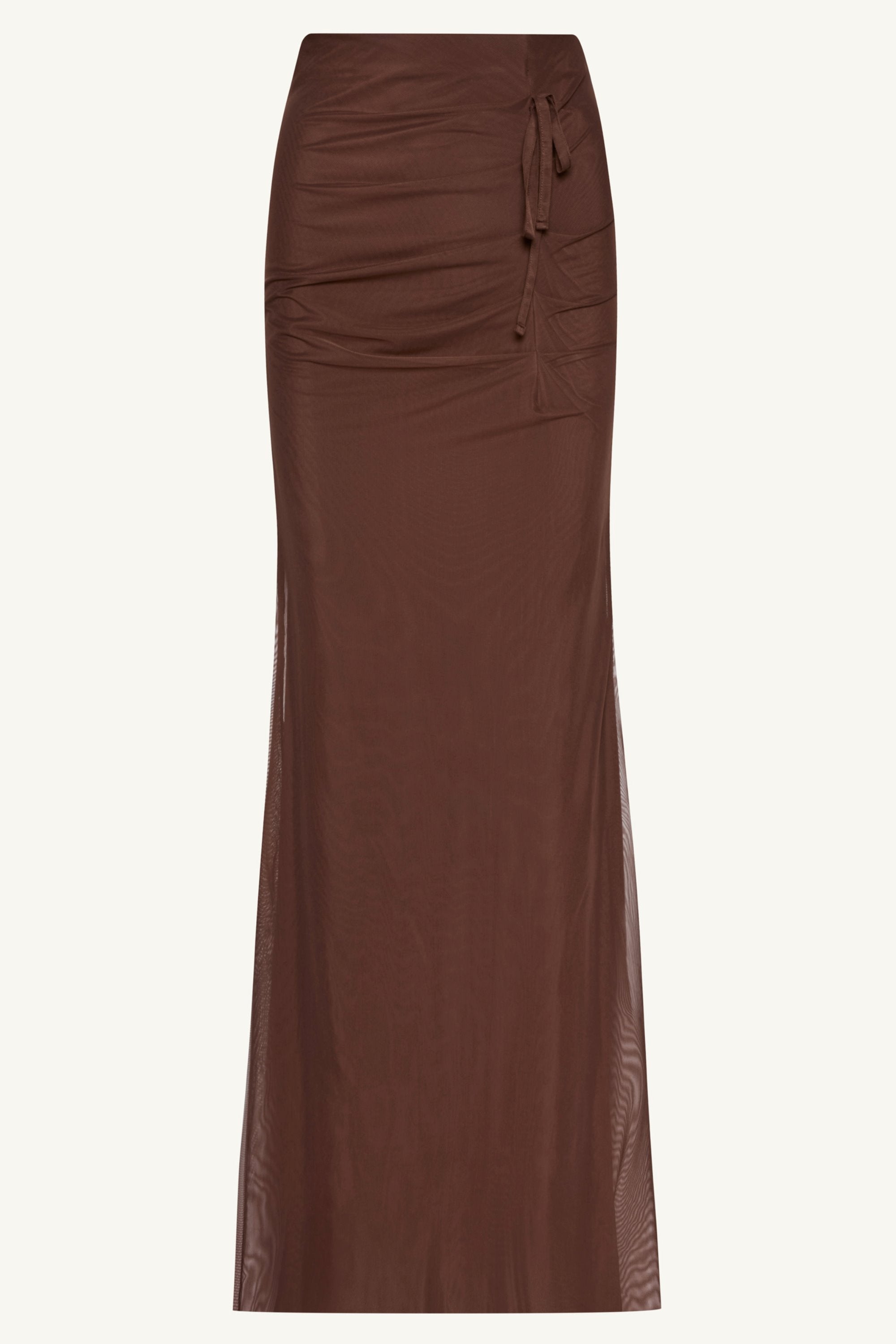 Capri Rouched Mesh Maxi Skirt - Espresso Clothing Veiled