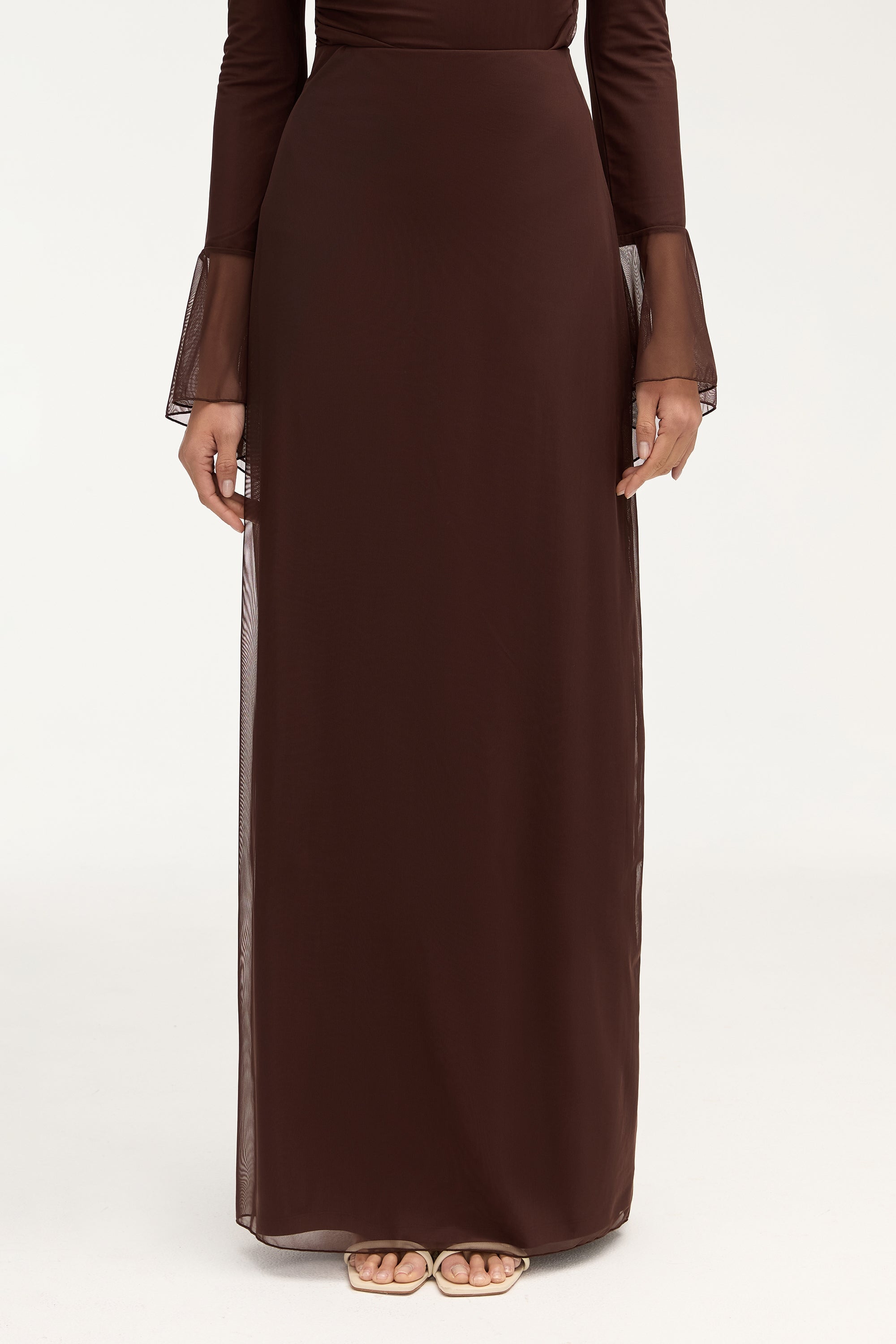 Carmela Mesh Maxi Skirt - Espresso Clothing Veiled