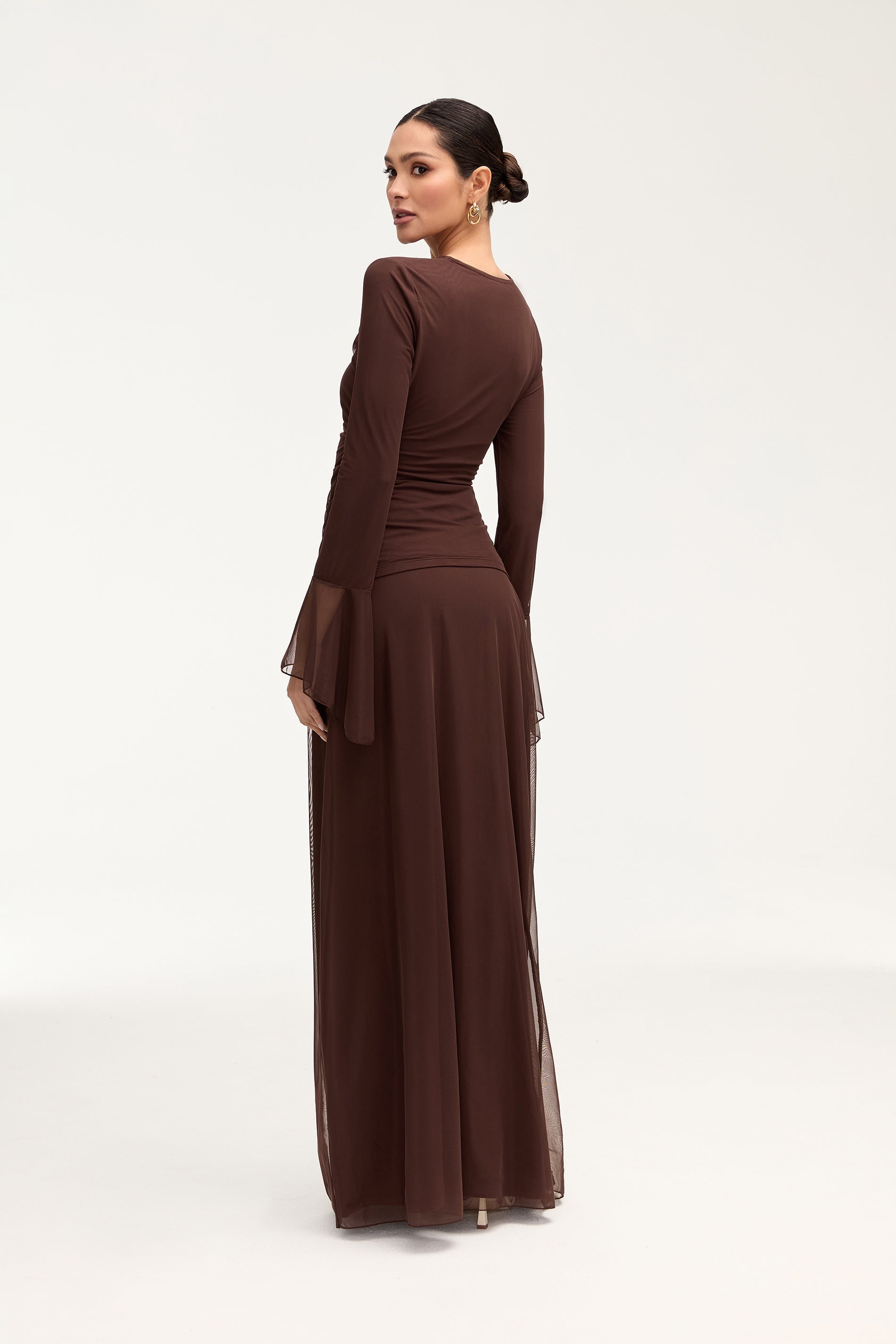 Carmela Mesh Maxi Skirt - Espresso Clothing Veiled