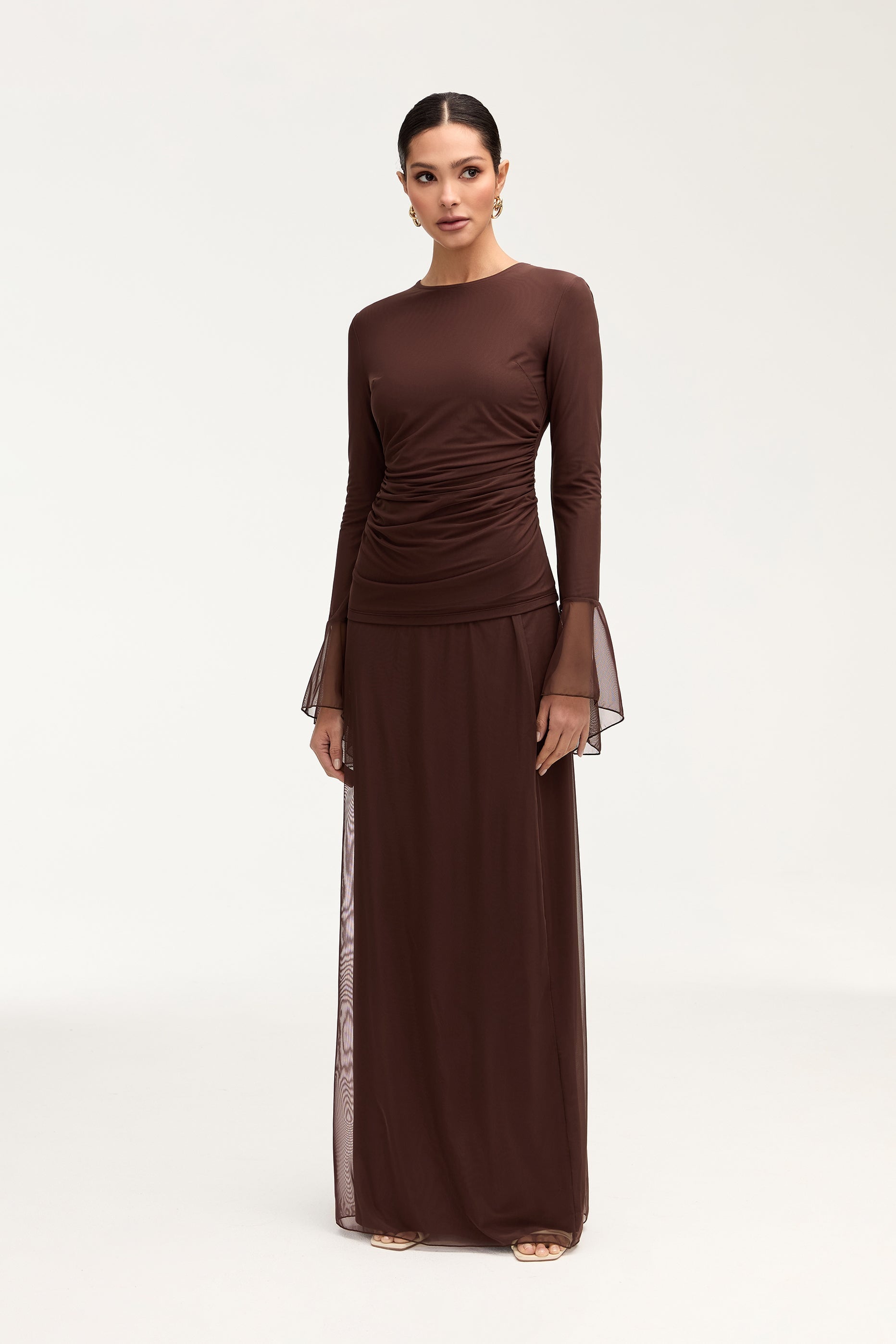 Carmela Mesh Maxi Skirt - Espresso Clothing Veiled