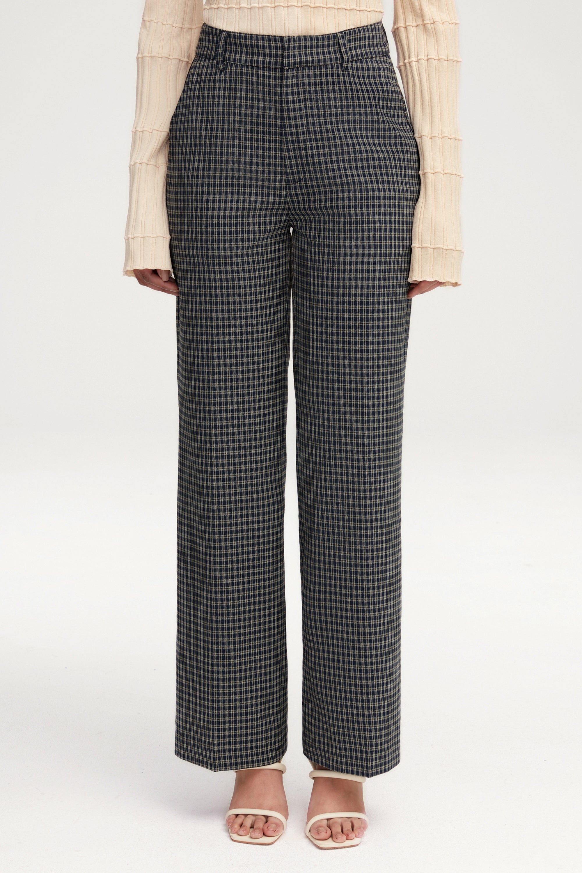 Checkered pants fashion blue