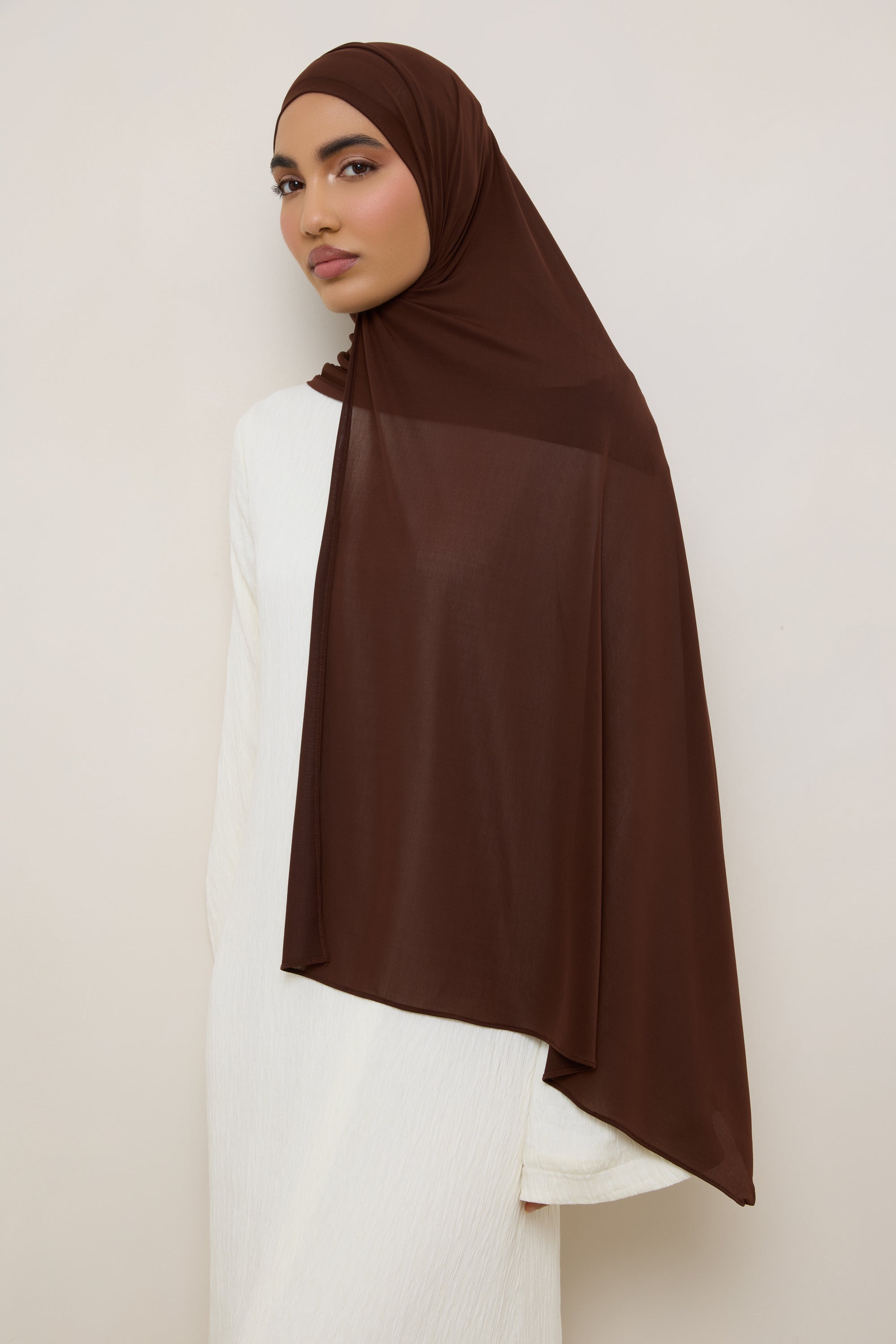 Chiffon Jersey Hijab - Chocolate Hijabs Veiled