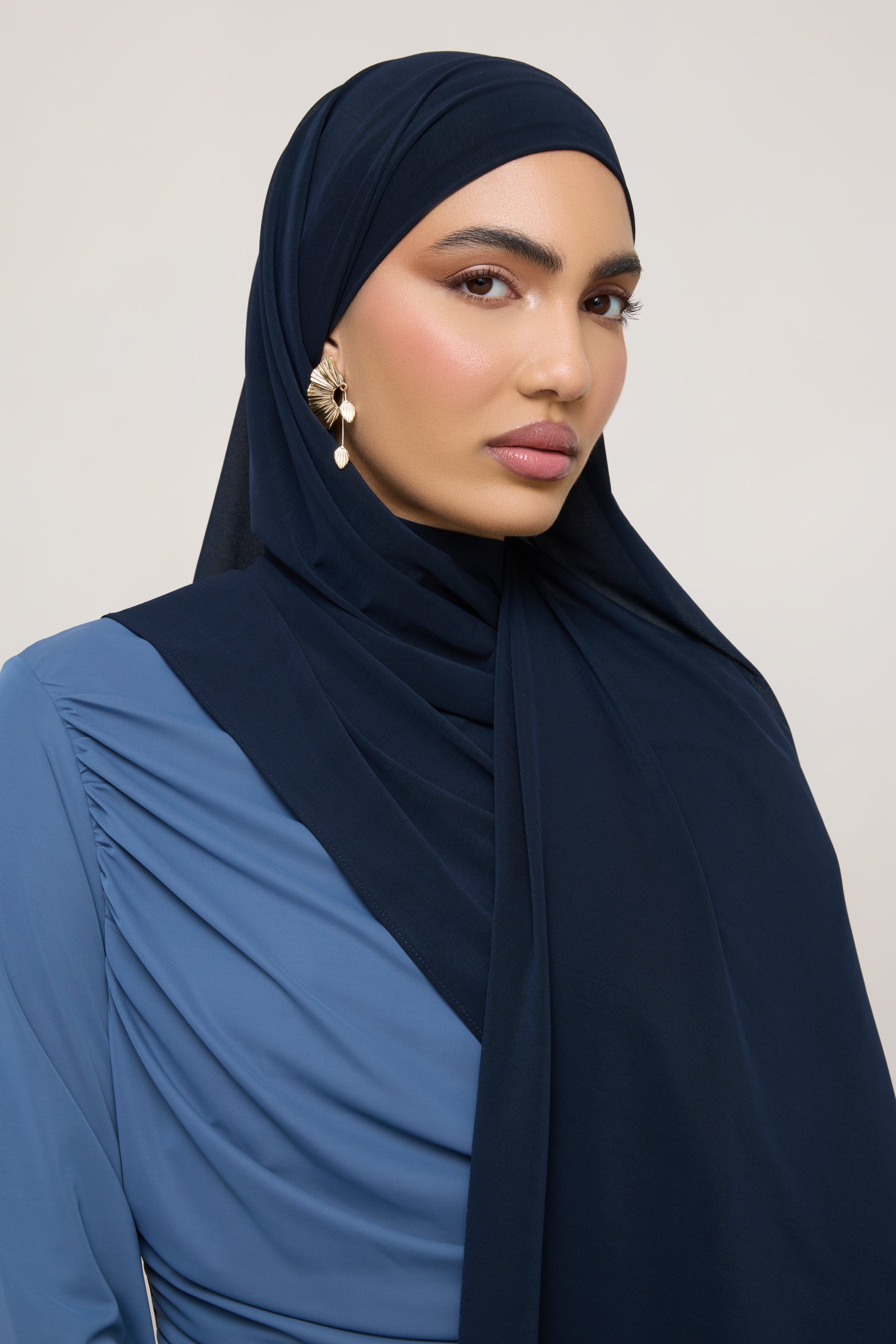 Chiffon Jersey Hijab - Navy Hijabs Veiled