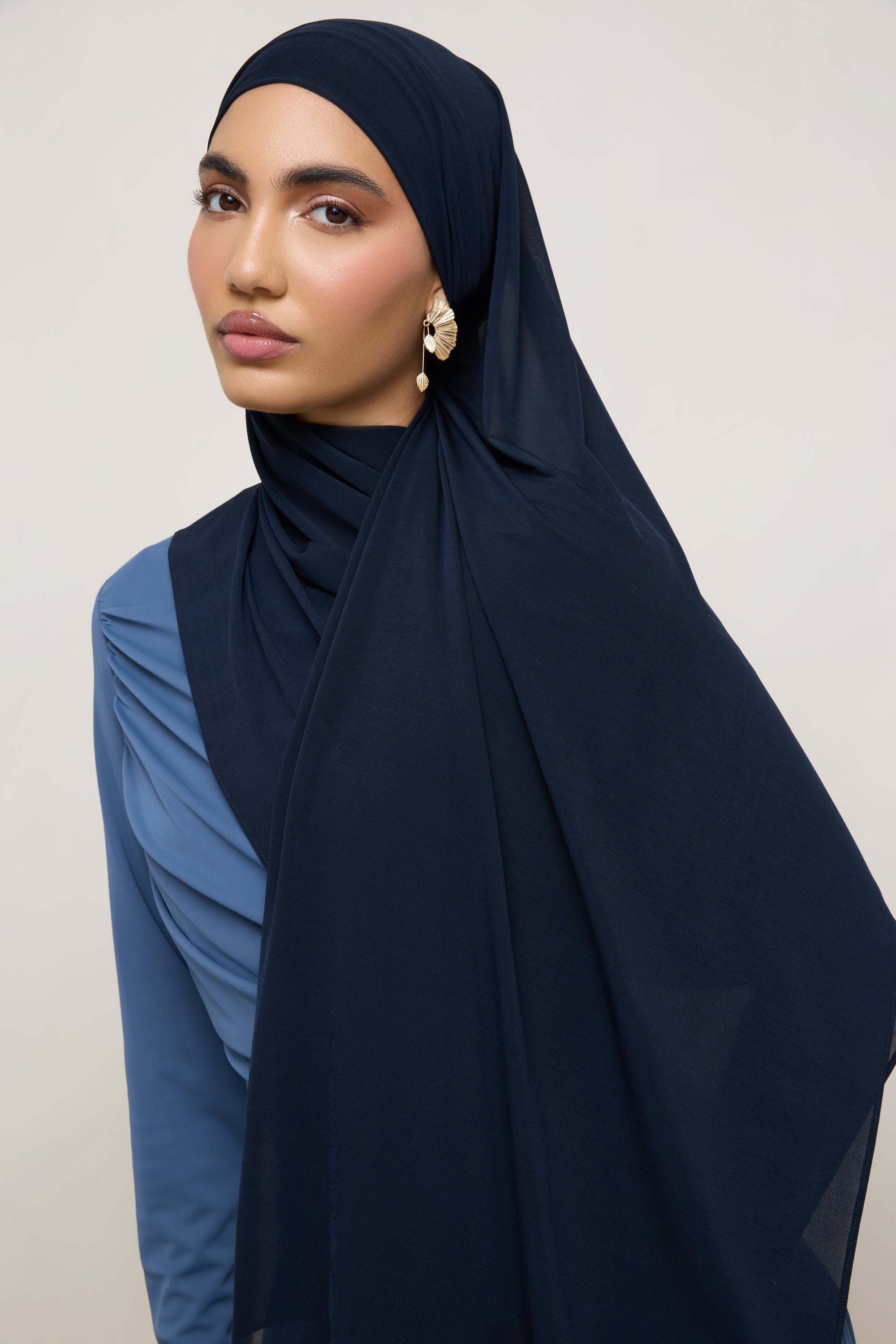 Chiffon Jersey Hijab - Navy Hijabs Veiled