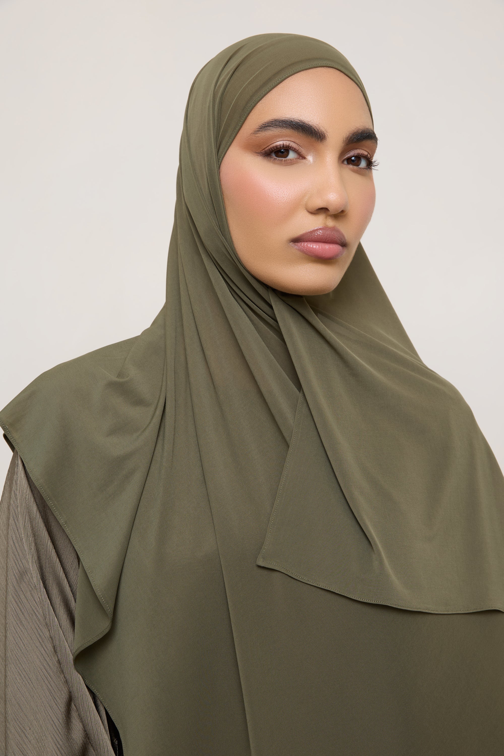 Chiffon Jersey Hijab - Olive Hijabs Veiled