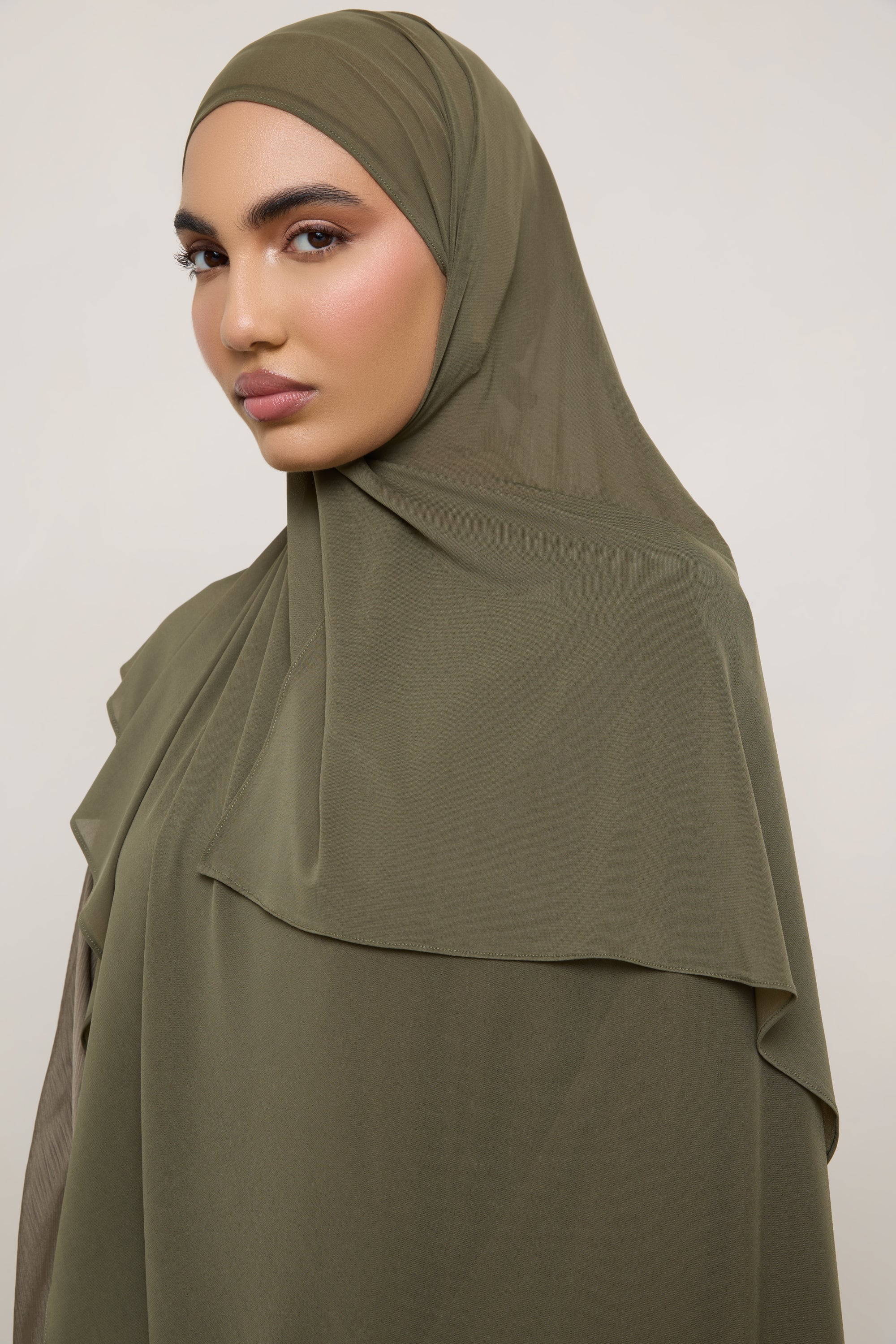 Chiffon Jersey Hijab - Olive Hijabs Veiled