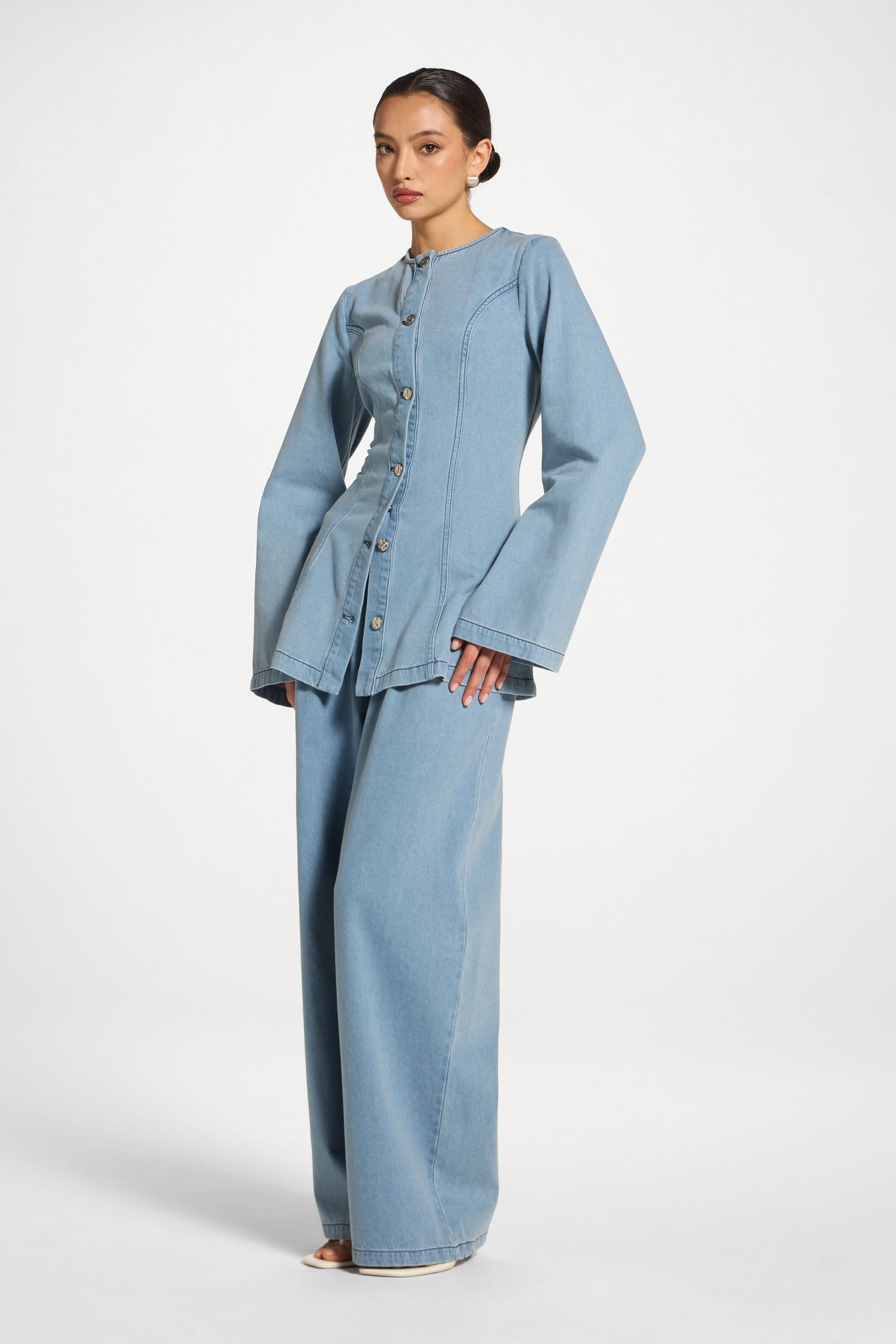 Cinch Denim Jacket - Light Wash Abayas Veiled