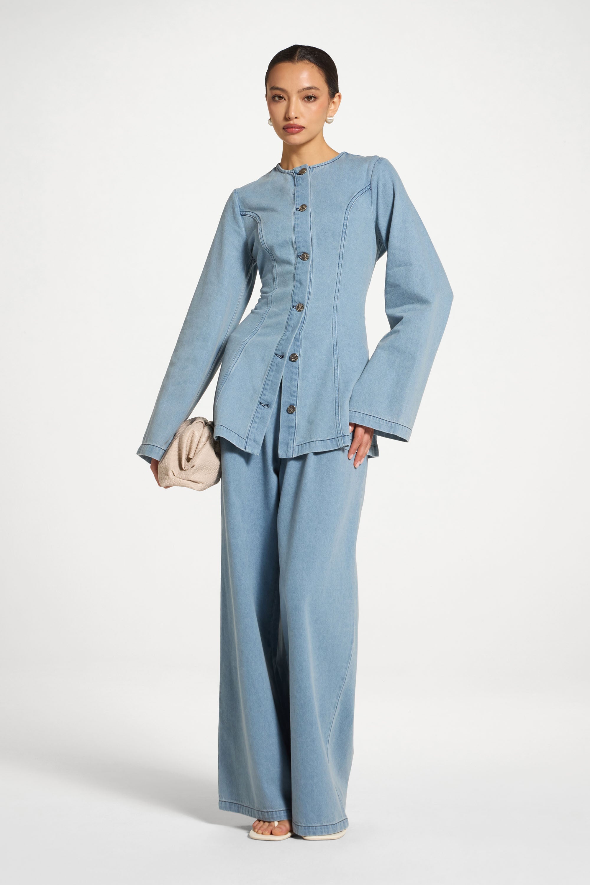 Cinch Denim Jacket - Light Wash Abayas Veiled