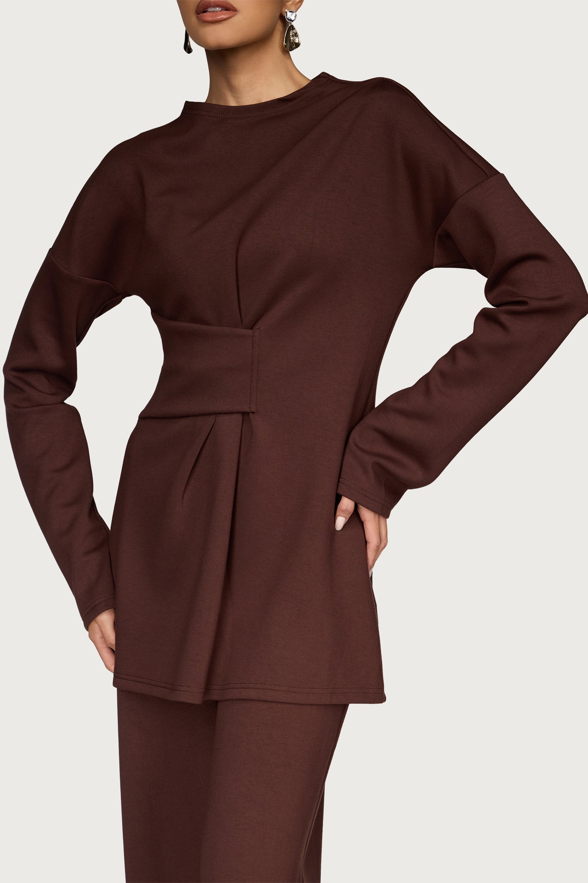 Cinch Top & Pants Set - Warm Brown Abayas Veiled