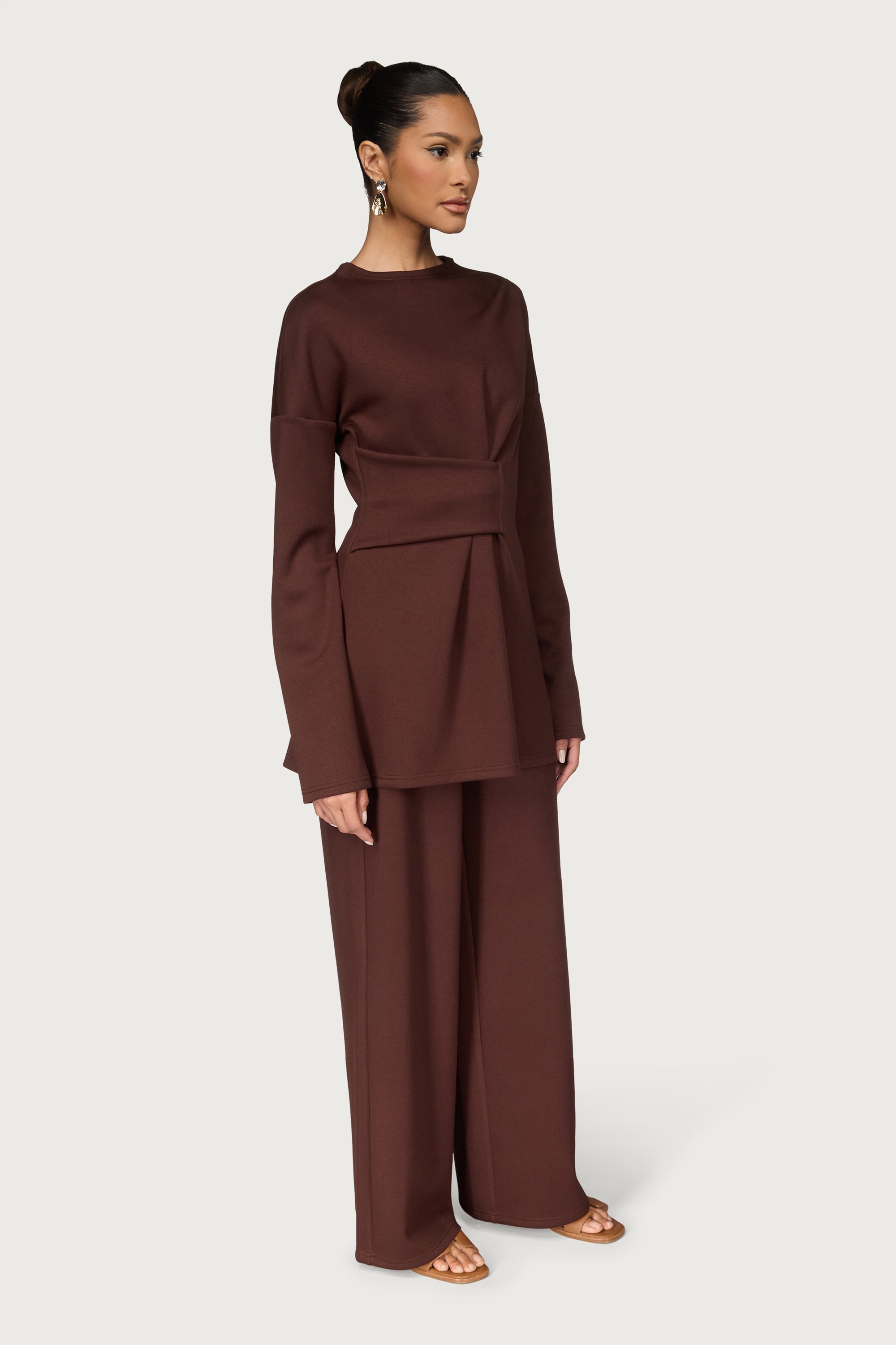 Cinch Top & Pants Set - Warm Brown Abayas Veiled
